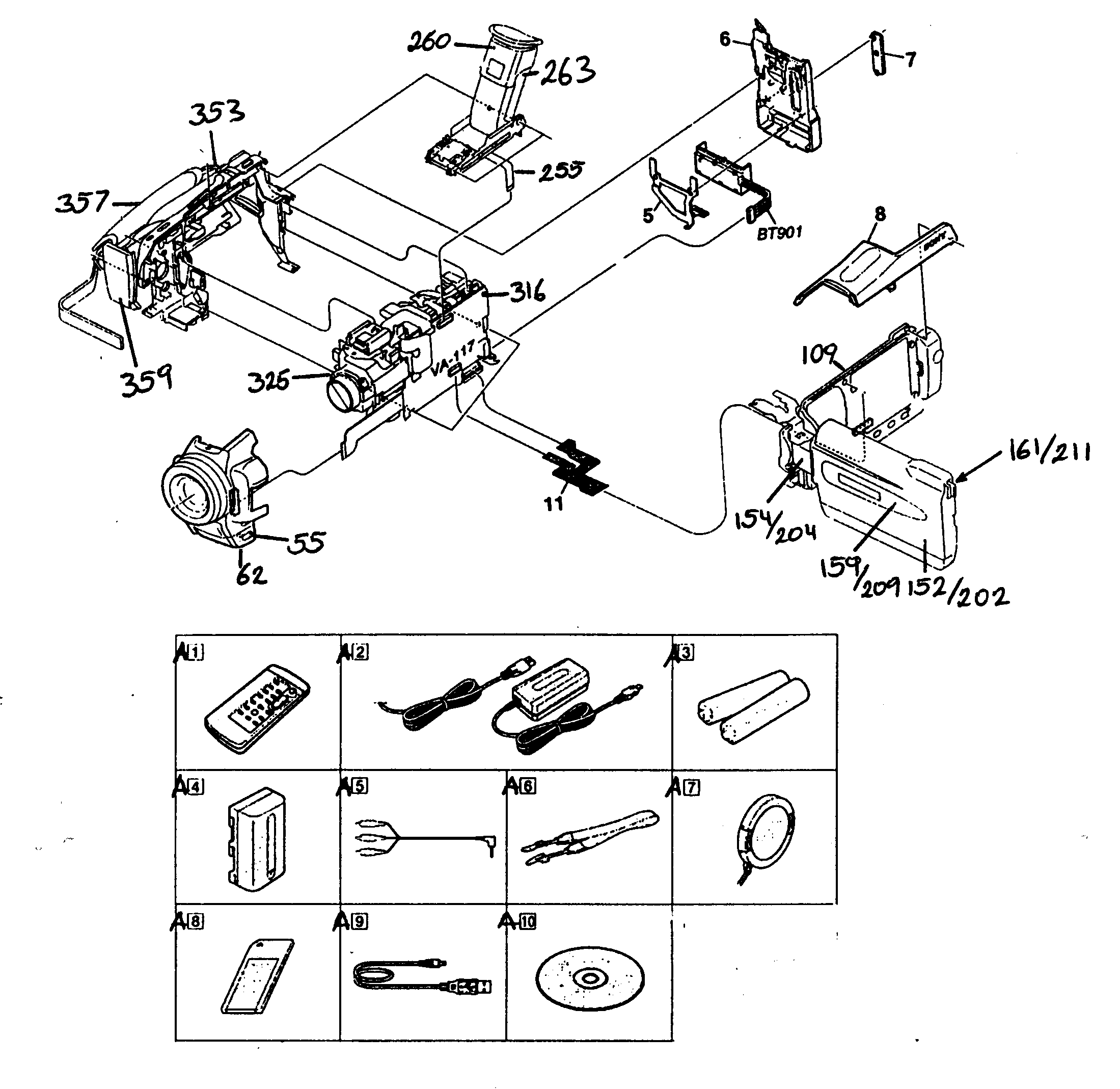 Sony DCR-TRV27 cabinet parts diagram