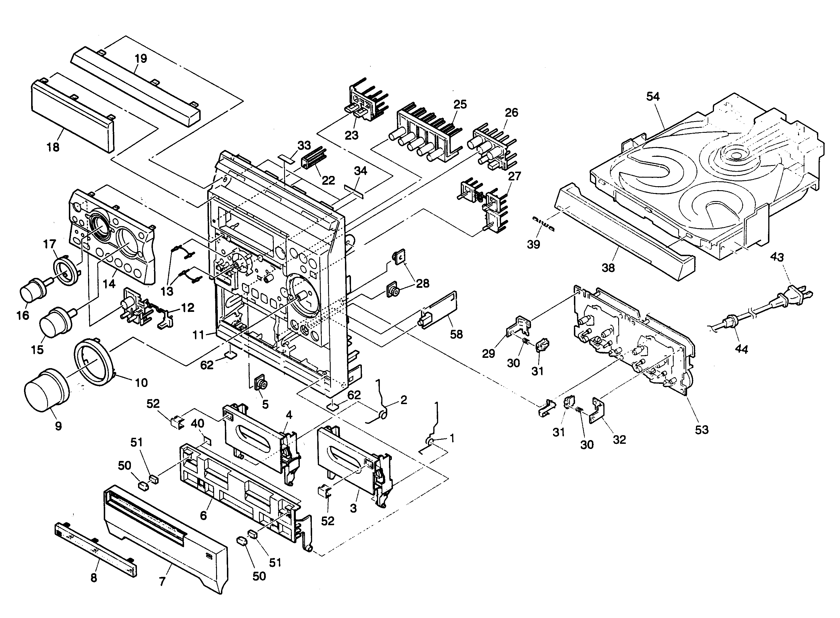 Aiwa NSX-D70 cabinet parts diagram