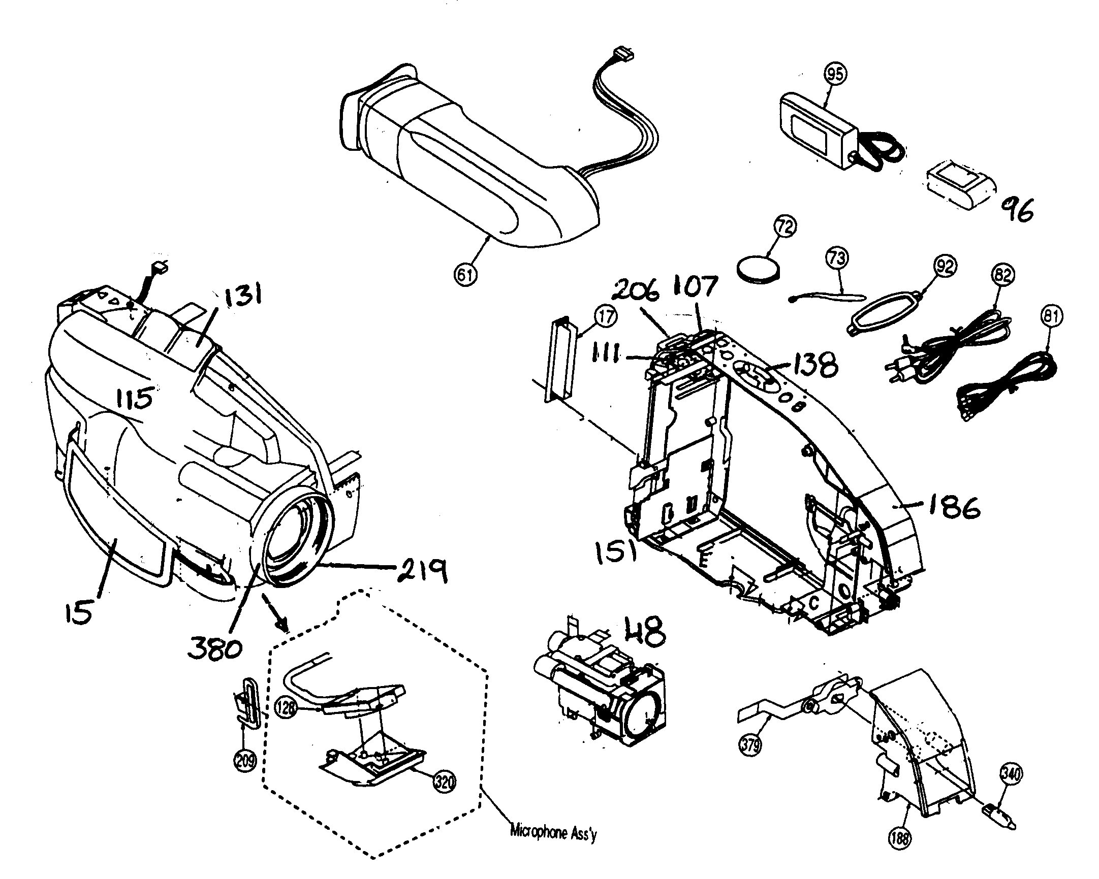 Panasonic VM-L152 cabinet parts left diagram