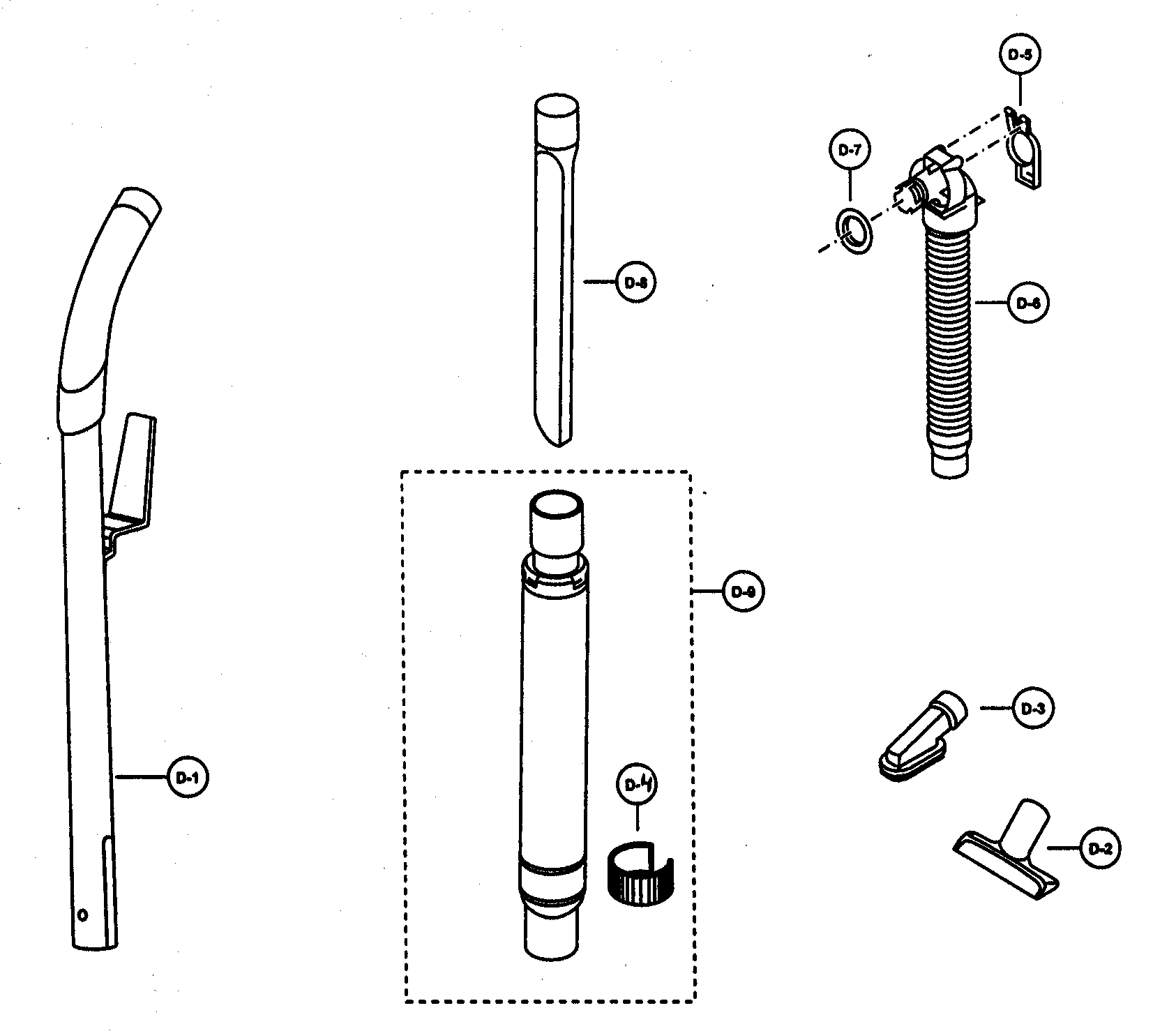 Panasonic MC-V315-01 handle,hose,attachments diagram
