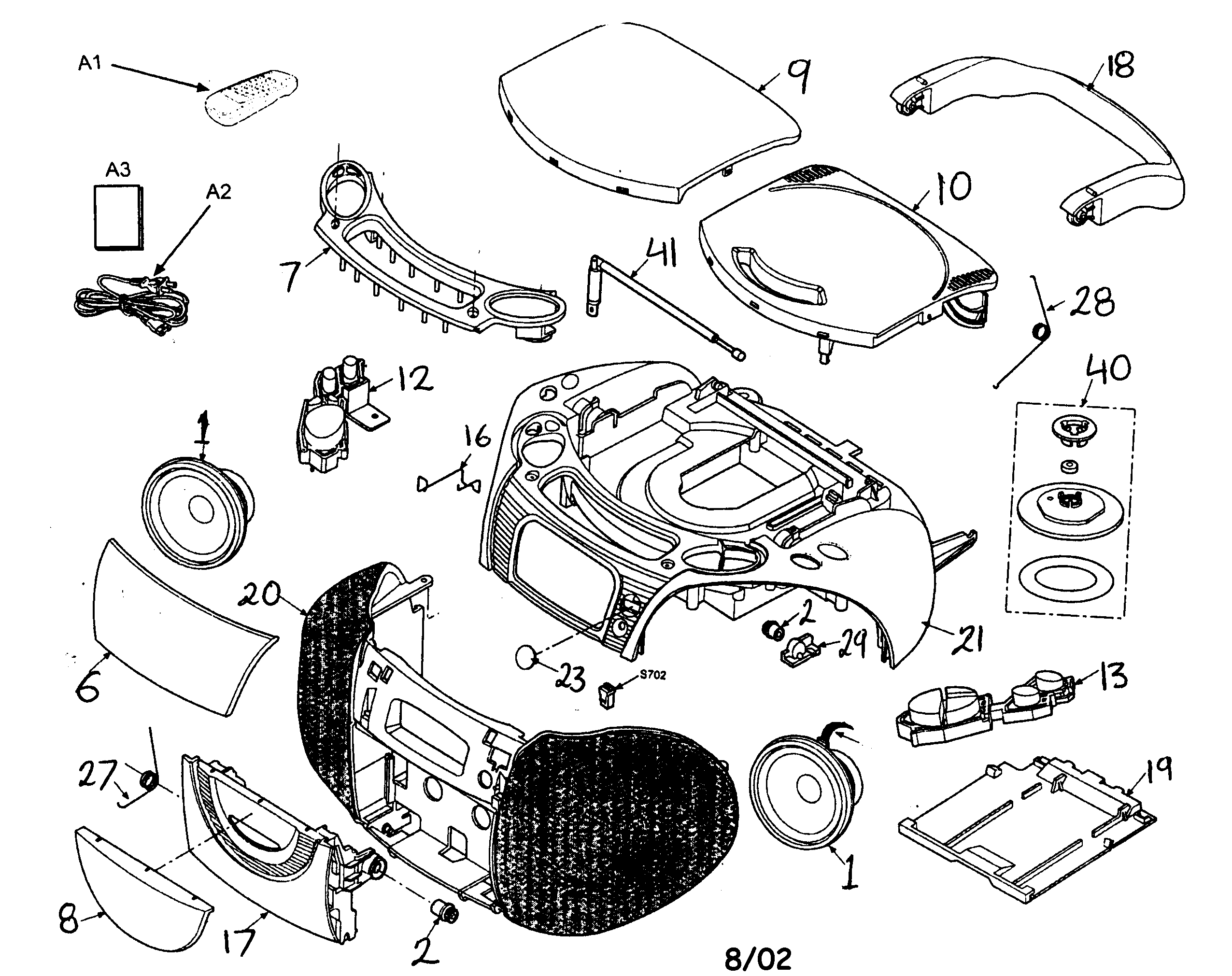 Panasonic RX-DX1P cabinet parts diagram