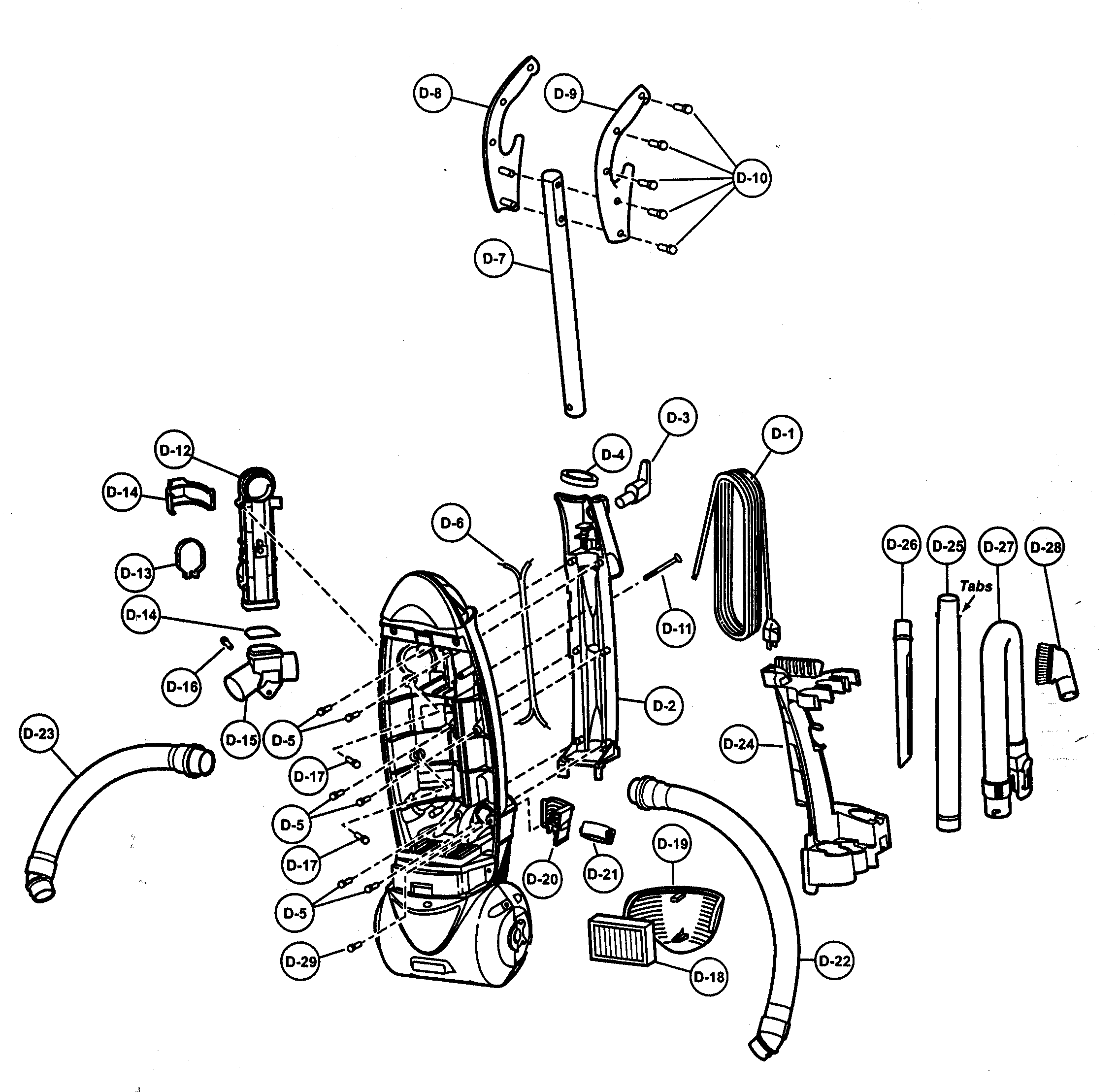 Panasonic MC-V7521-00 body,handle,rear dust compartment diagram