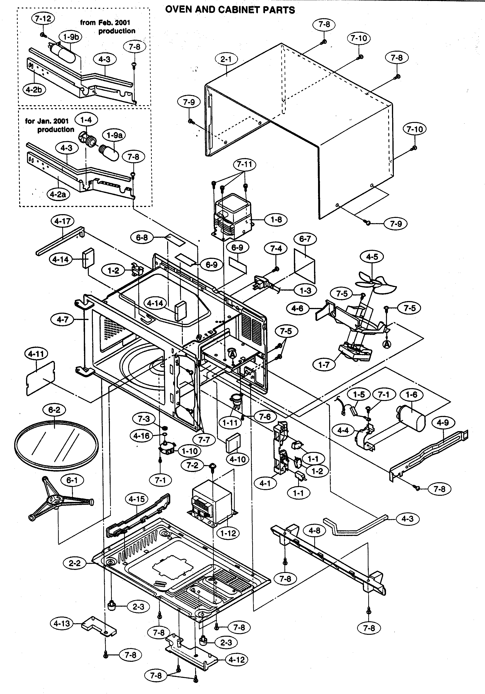 Sharp R-230EW oven/cabinet parts diagram