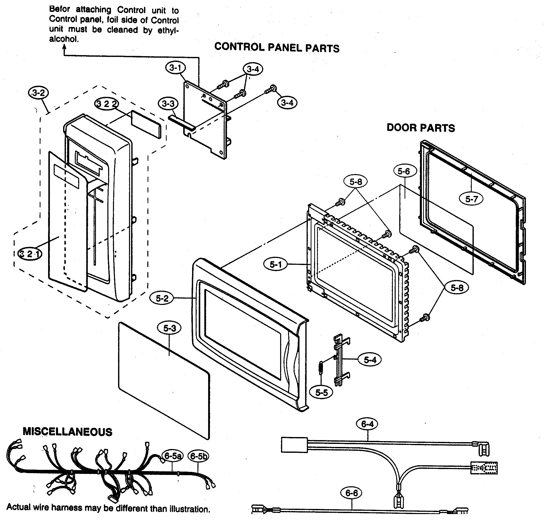 Sharp R-230EW control panel/door parts diagram
