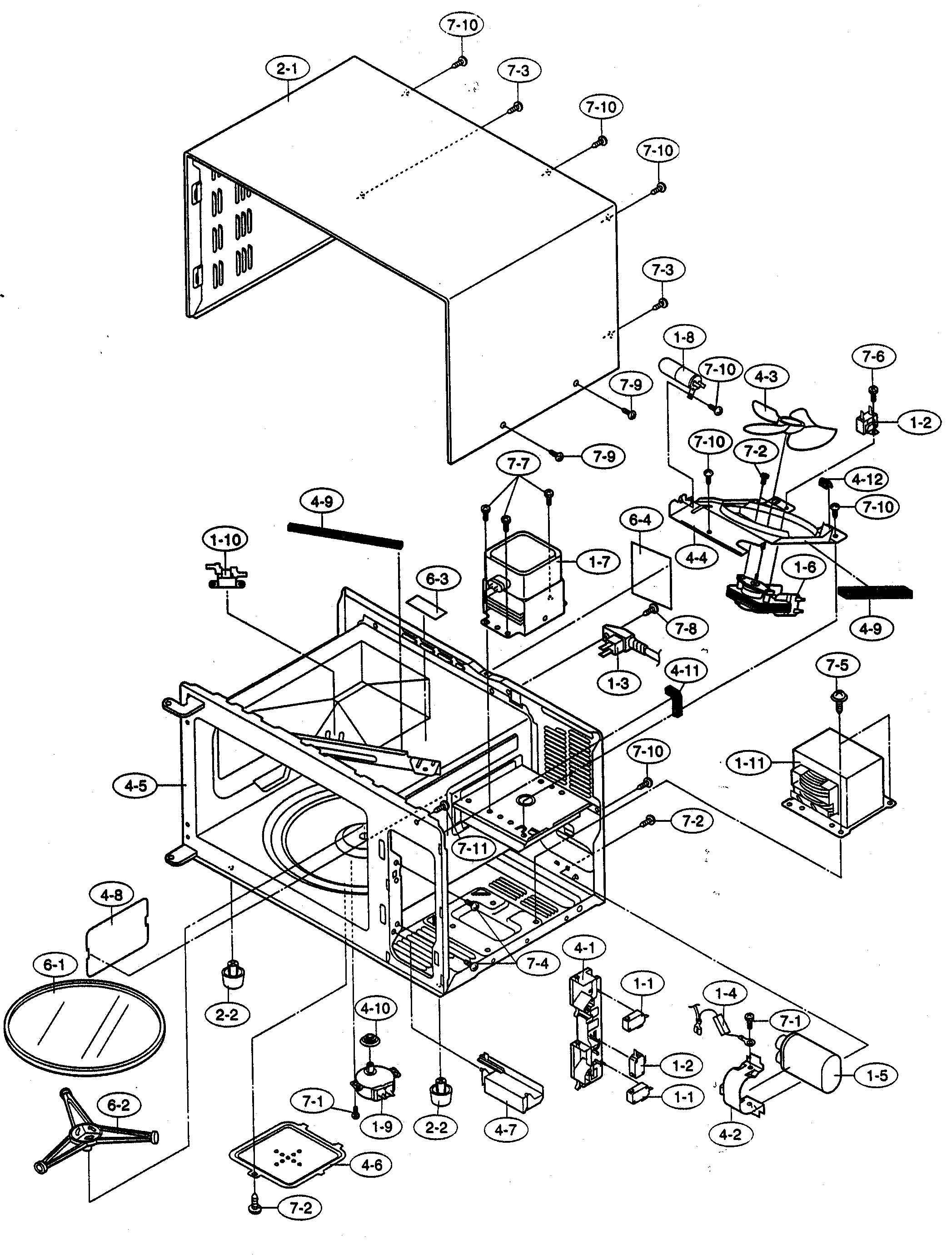 Sharp R-214FW oven/cabinet parts diagram