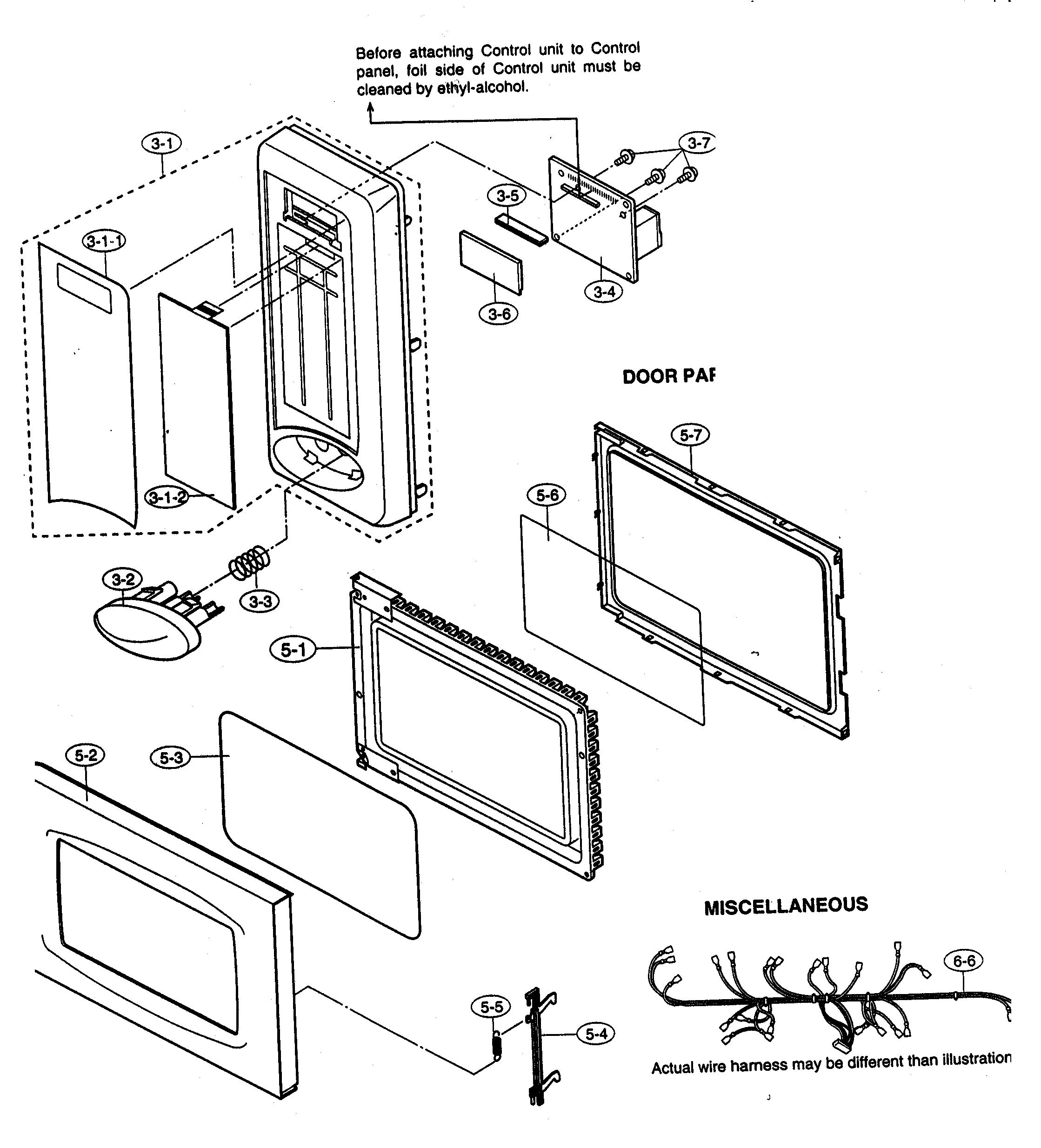 Sharp R-214FW control panels/door/miscellaneous diagram