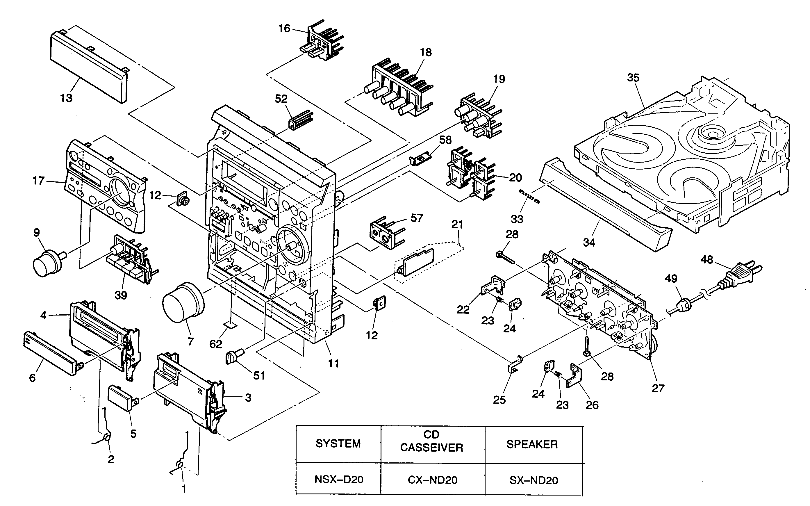 Aiwa NSX-D20 cabinet parts diagram