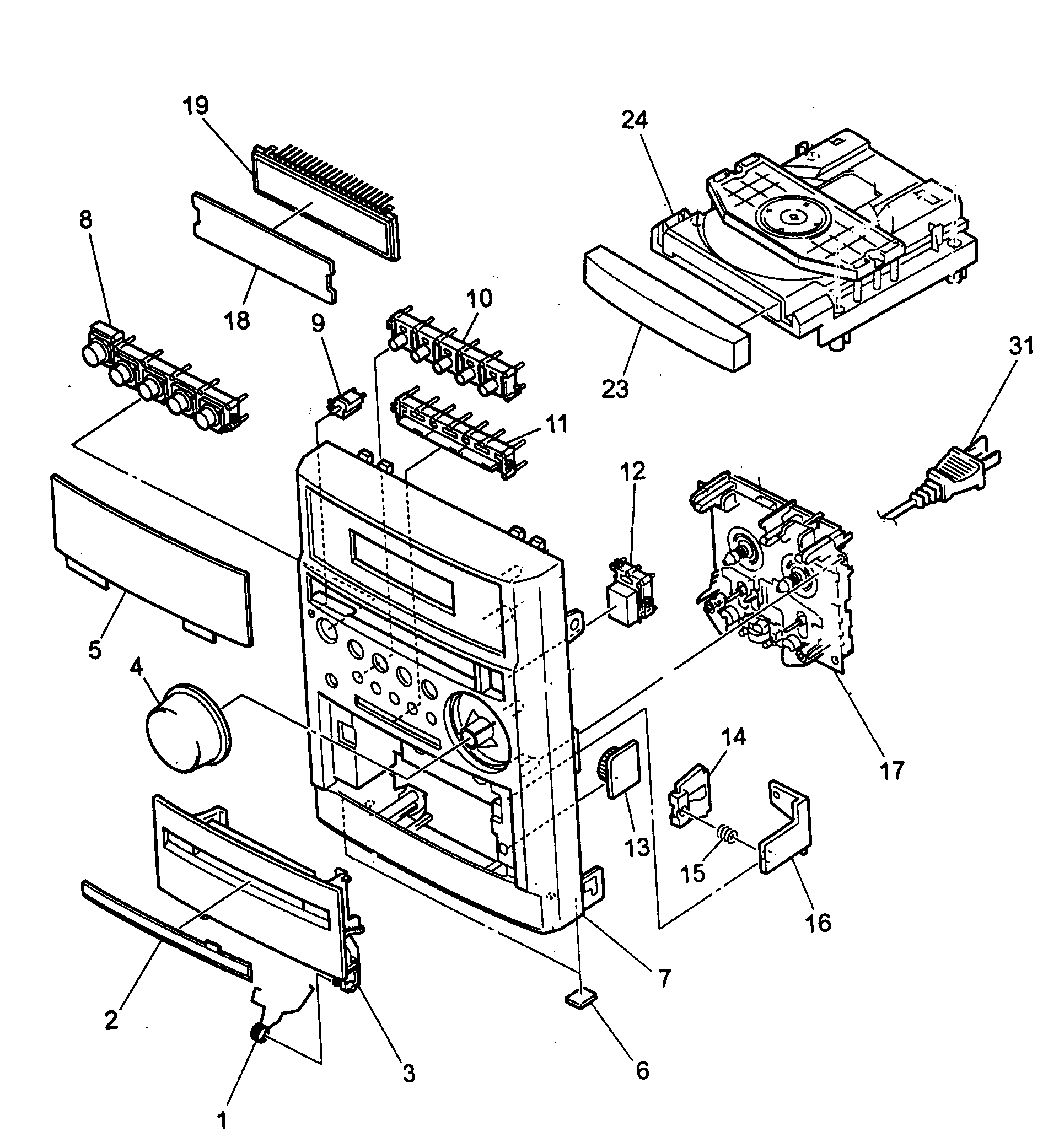 Aiwa XR-EM50 cabinet parts diagram