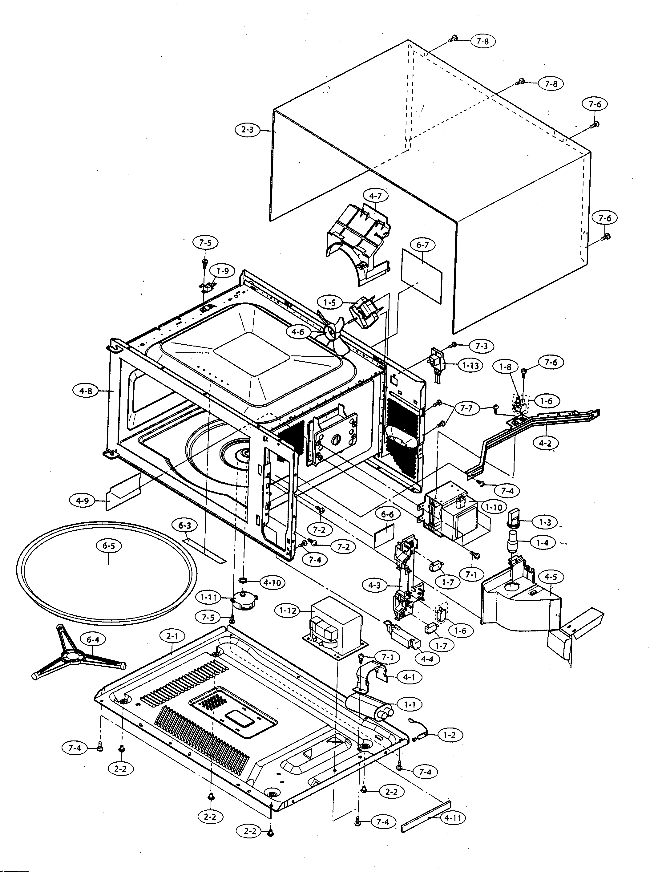 Sharp R-402FW oven cabinet parts diagram