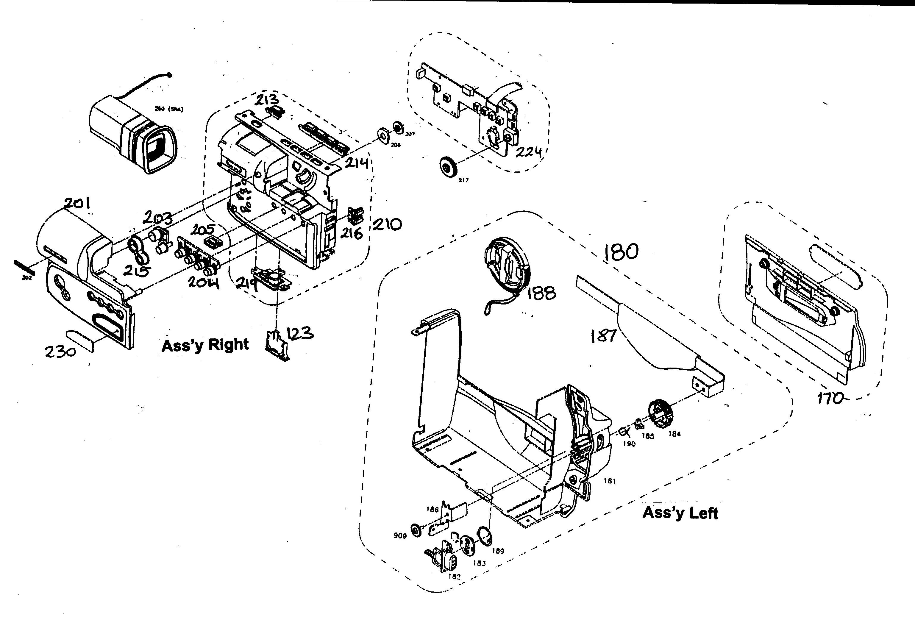 Samsung SCW71 right,left cabinet parts diagram
