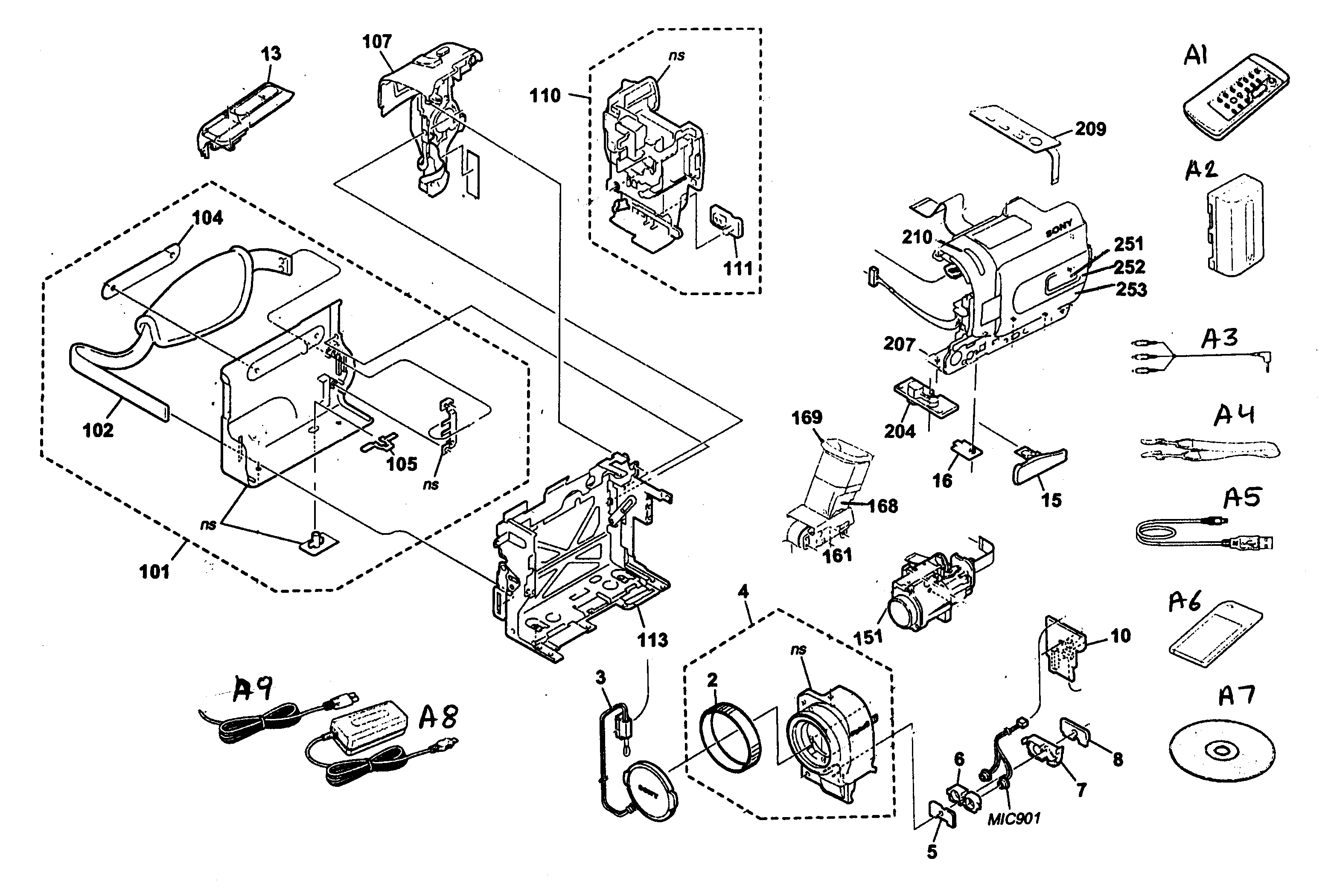 Sony DCR-TRV240 cabinet parts diagram