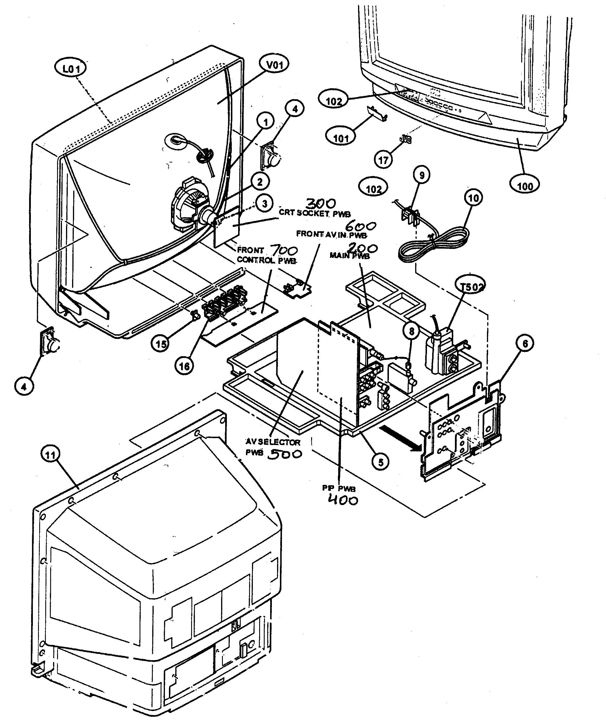 JVC AV-36D503 cabinet parts diagram