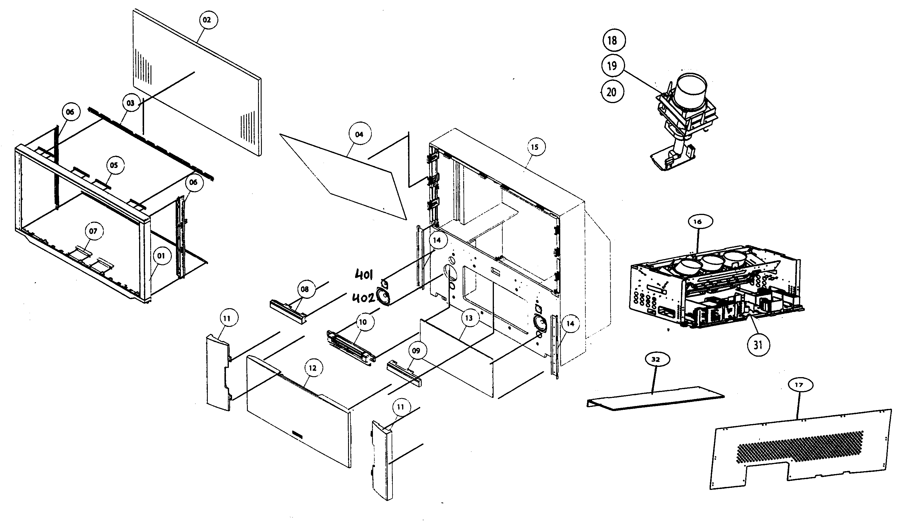 Hitachi 57SWX20B cabinet parts diagram