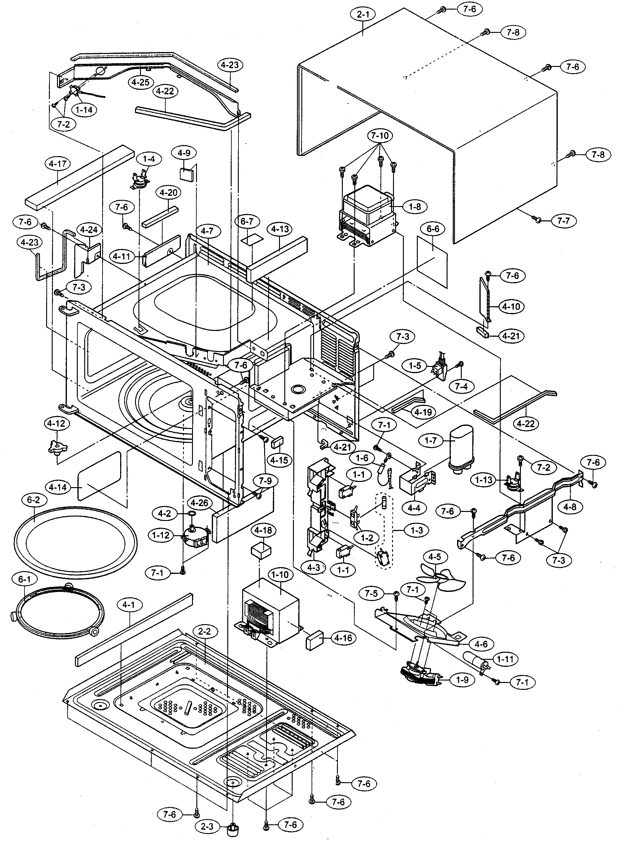 Sharp R-320FW oven/cabinet parts diagram