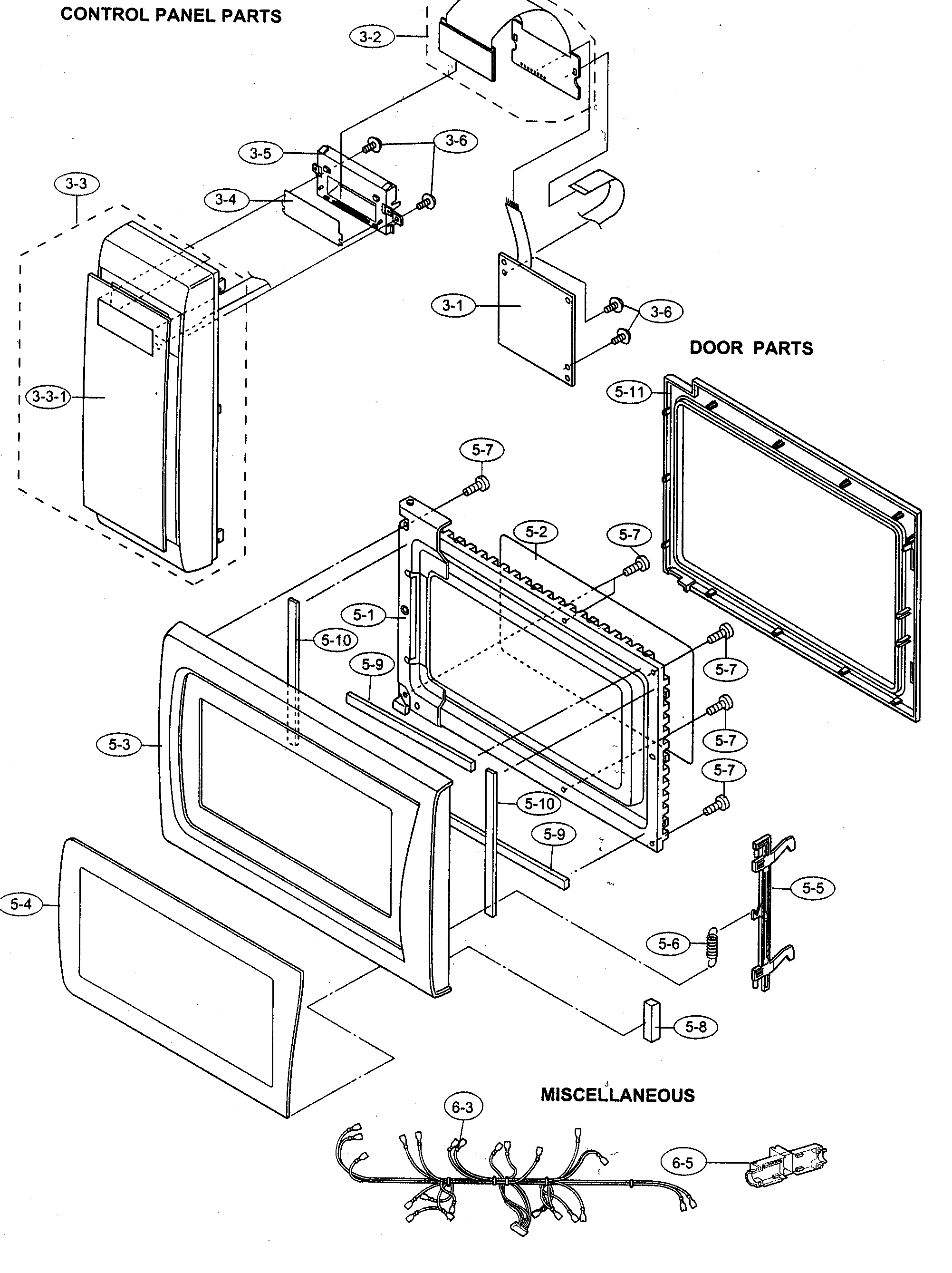 Sharp R-320FW control panel/door parts/miscellaneous diagram