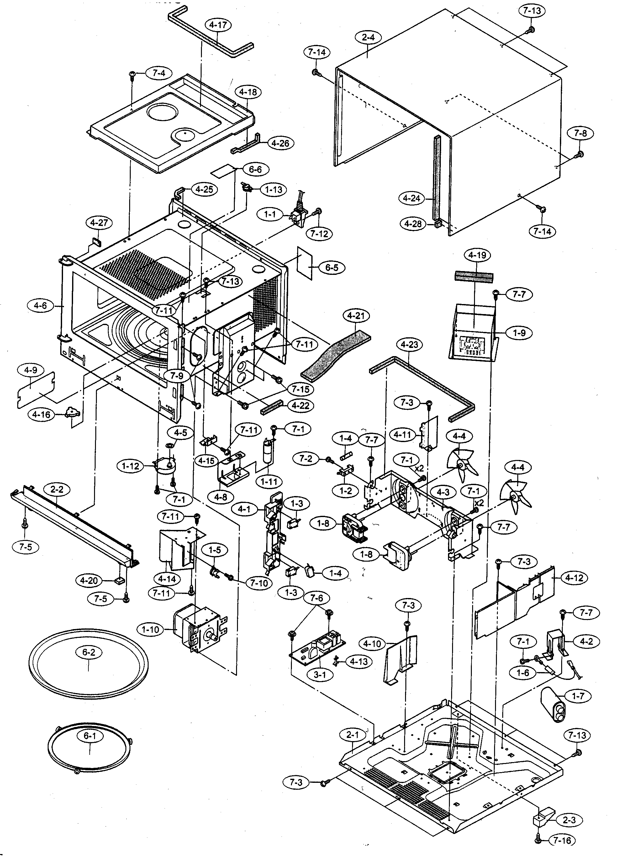 Sharp R-360EW oven/cabinet parts diagram