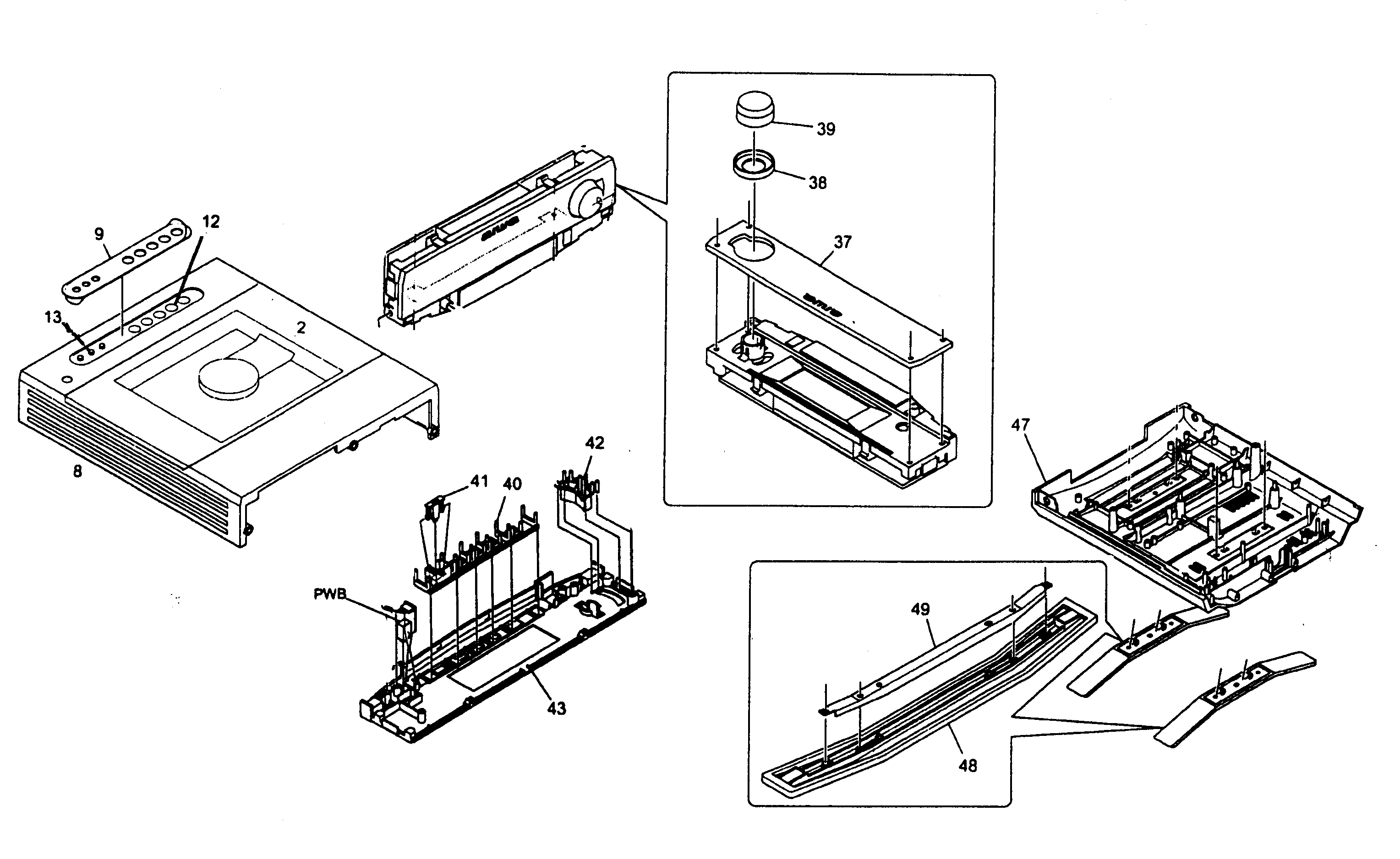 Aiwa XR-DV700 cabinet parts diagram