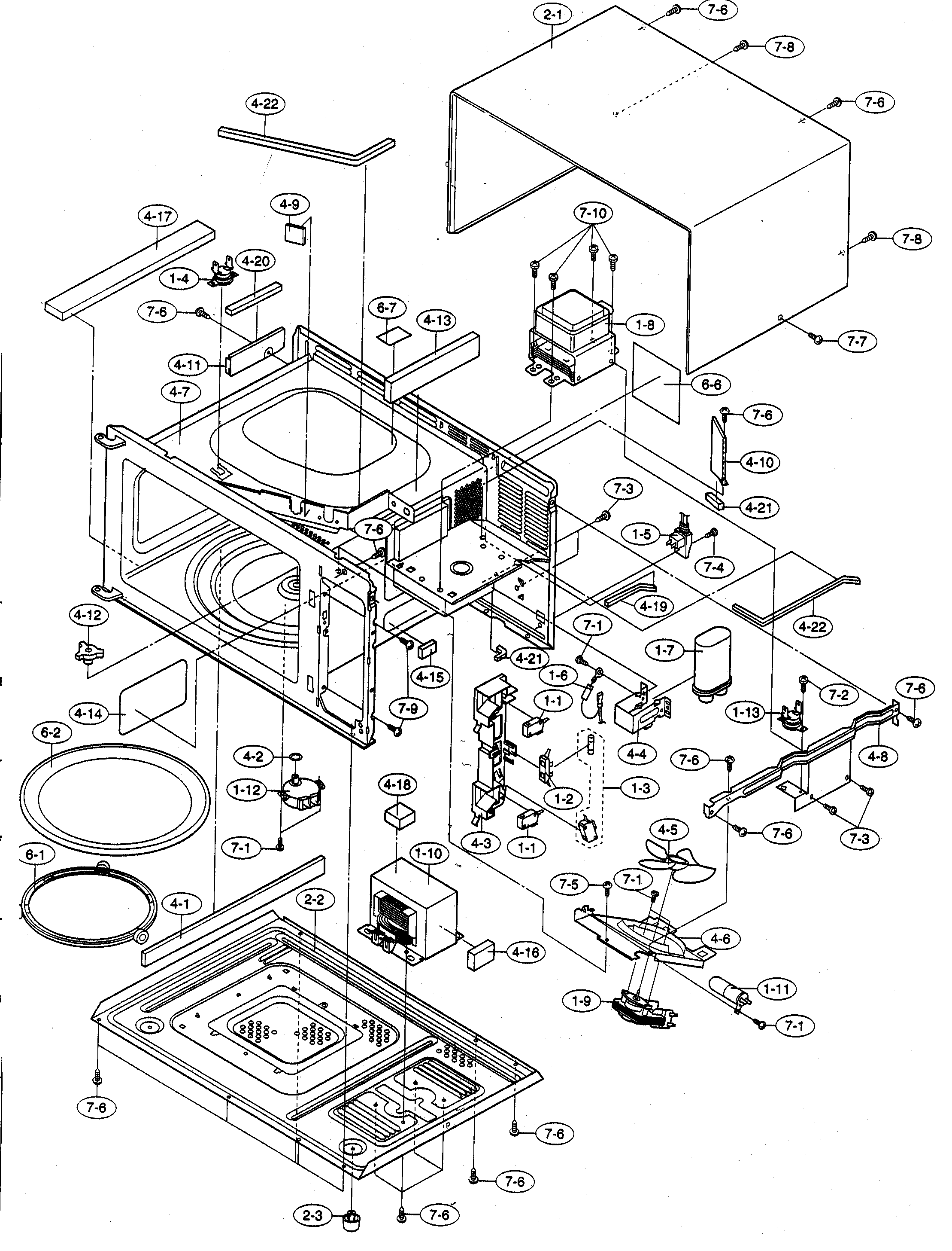Sharp R-310FW oven/cabinet parts diagram