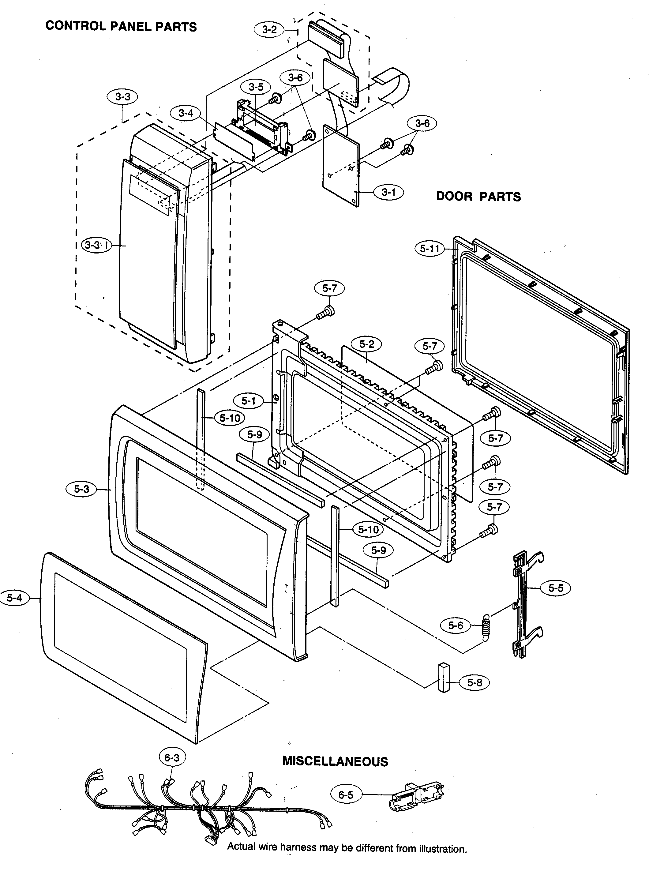 Sharp R-310FW control panel/door parts/miscellaneous diagram