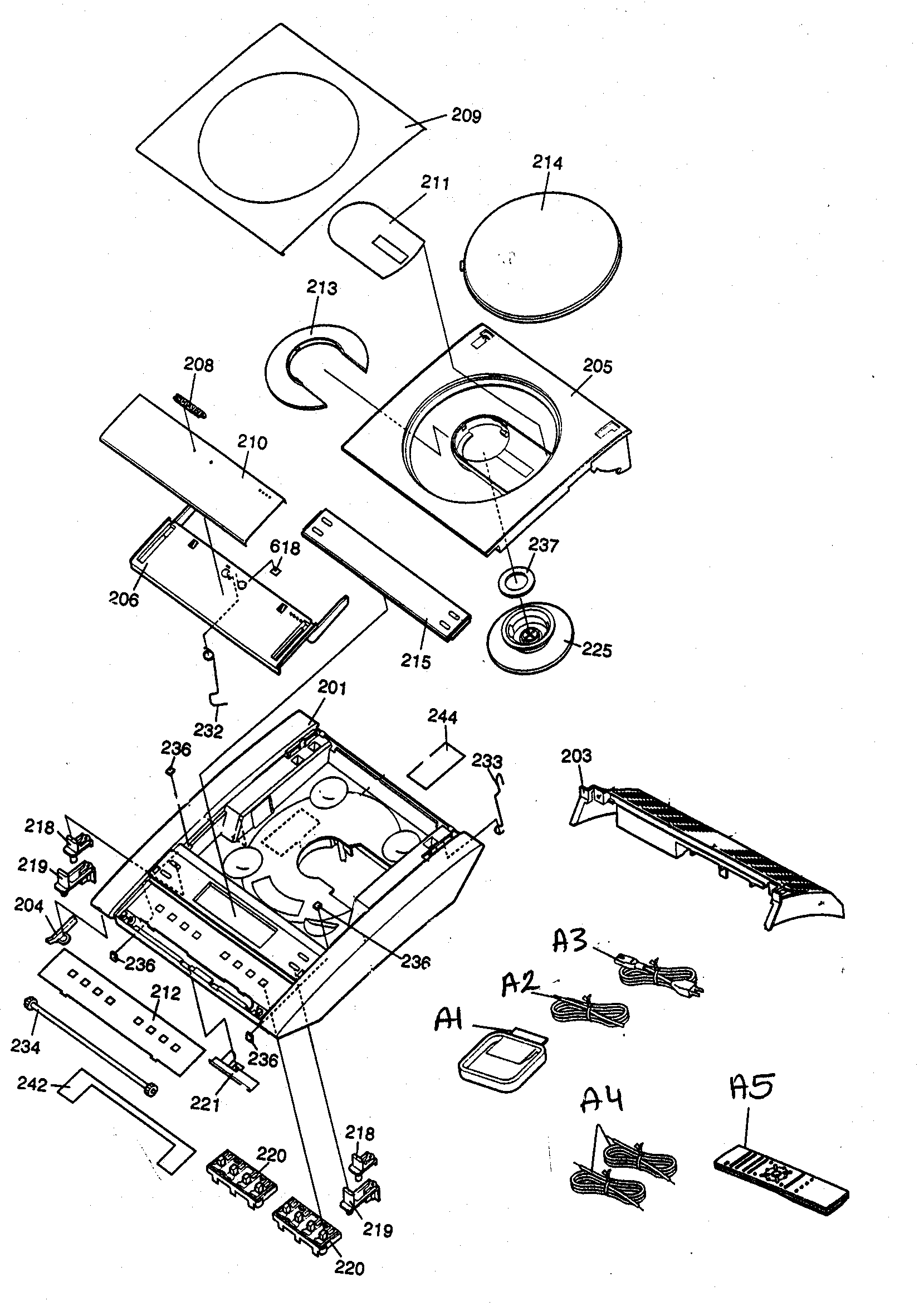 Sharp XL-3600 cabinet parts diagram