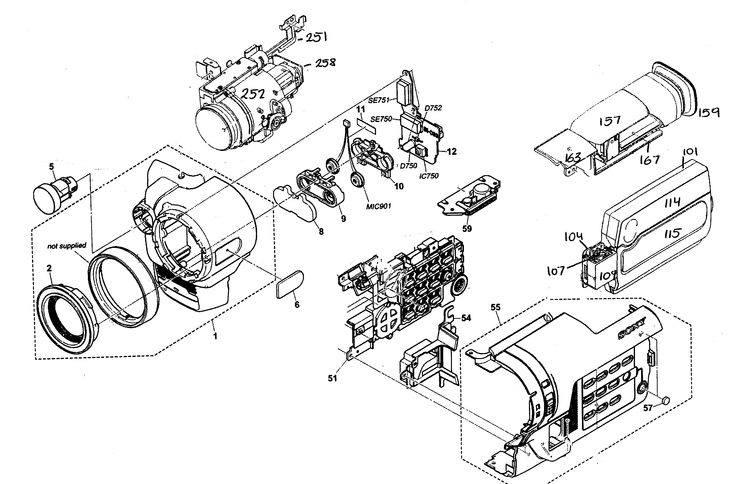 Sony DCR-TRV140M cabinet parts diagram