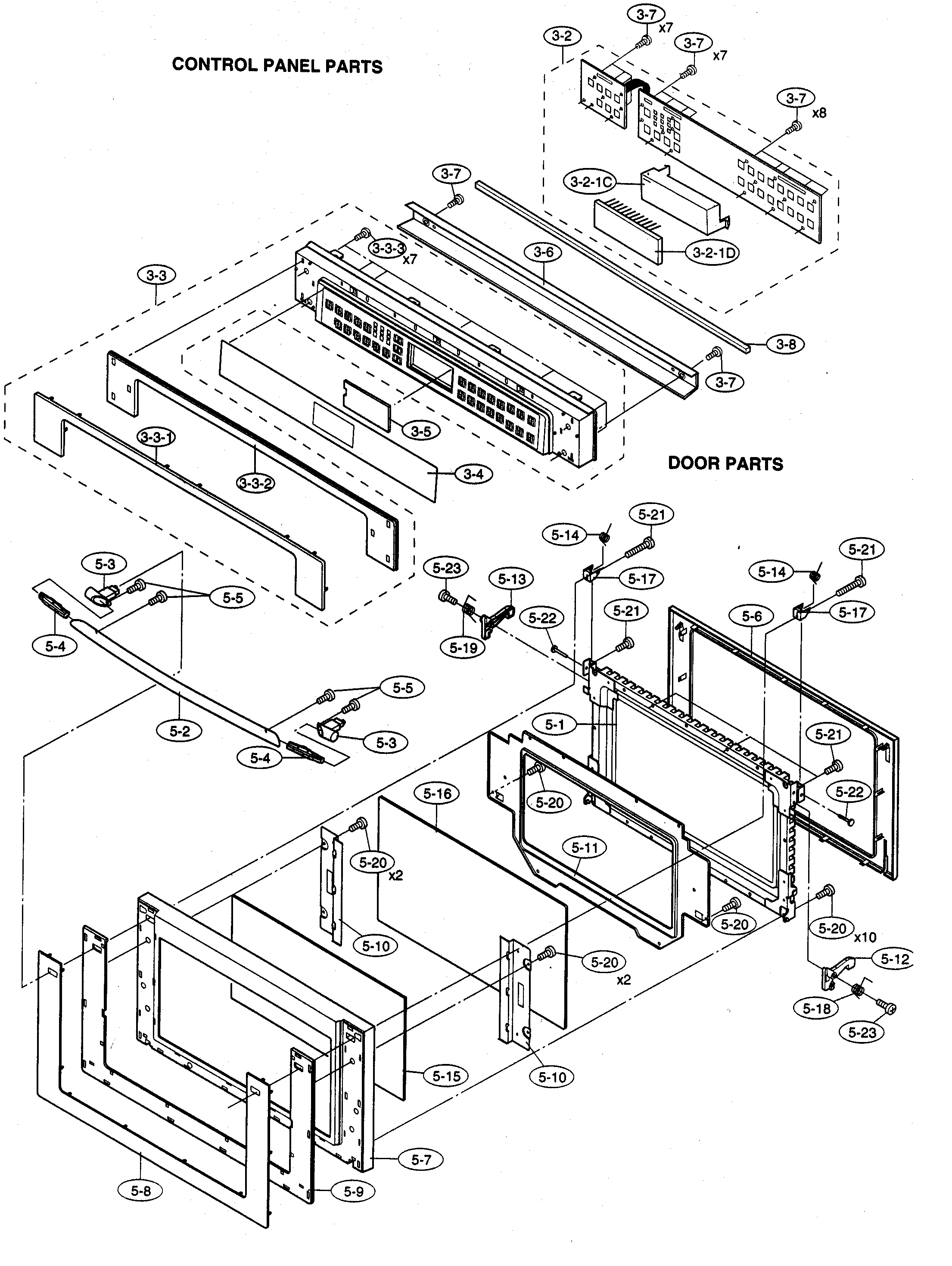 Sharp R-90GC door/control panel diagram