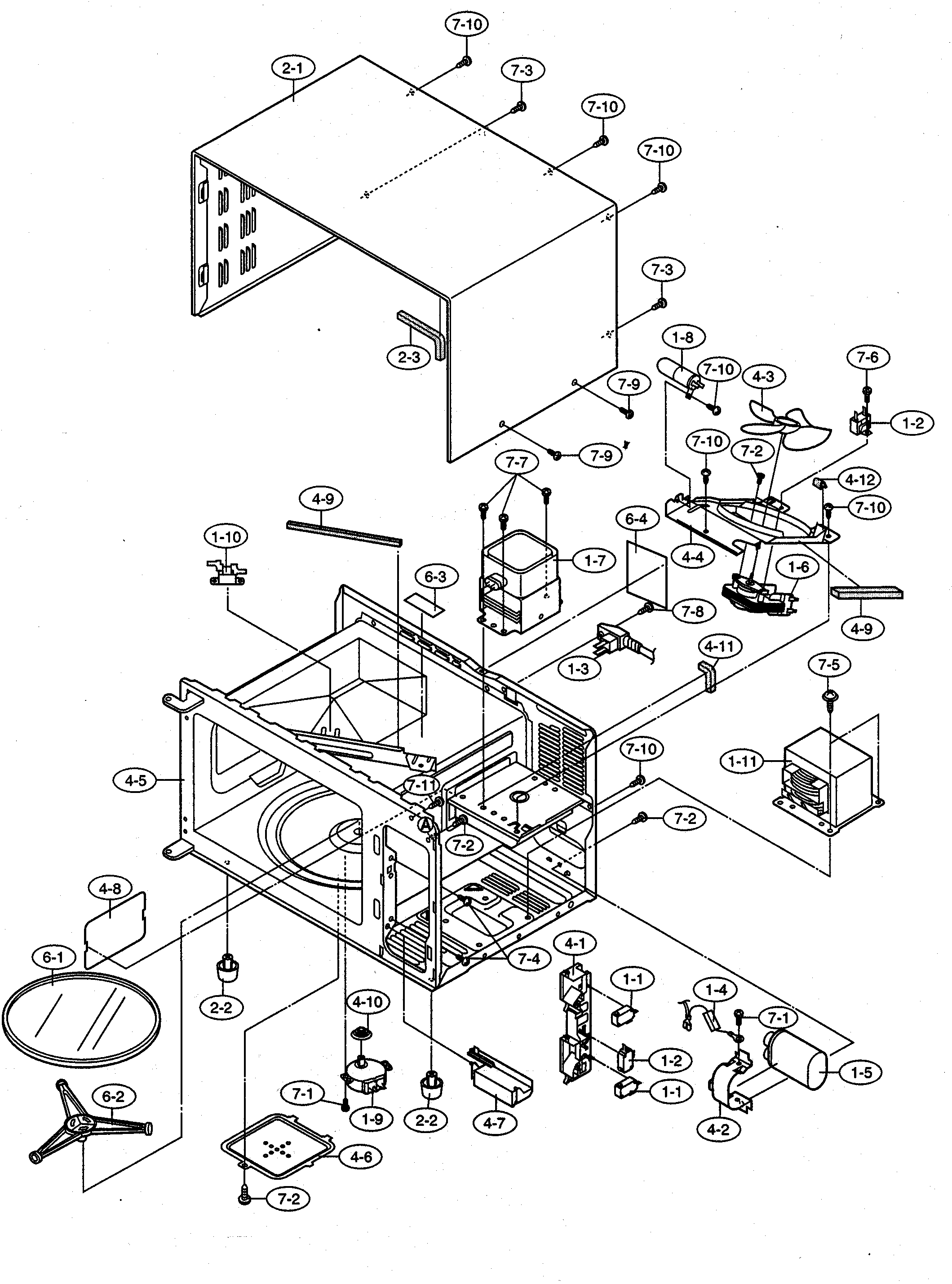 Sharp R-216FS oven/cabinet parts diagram