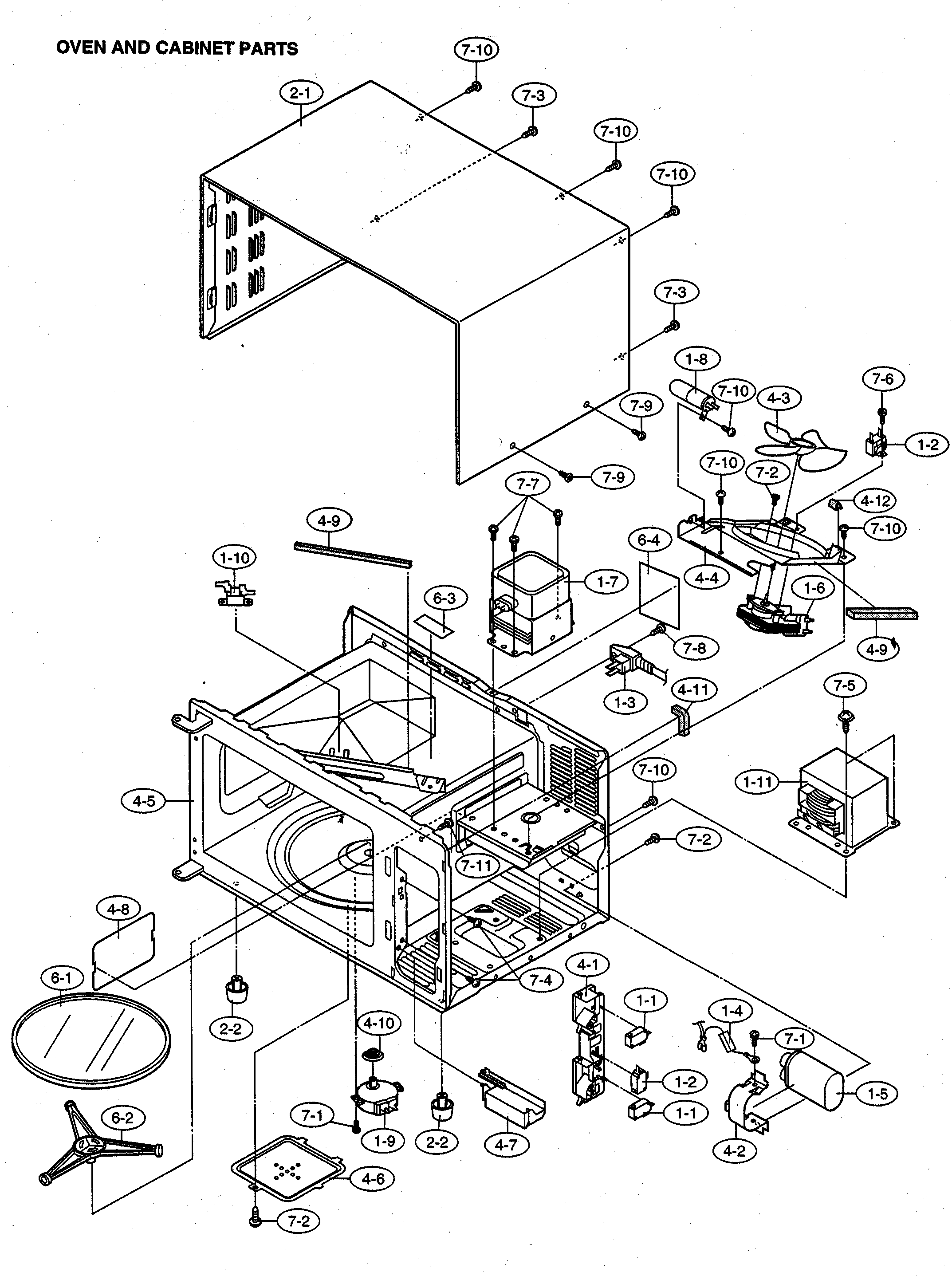 Sharp R-203FW oven/cabinet parts diagram