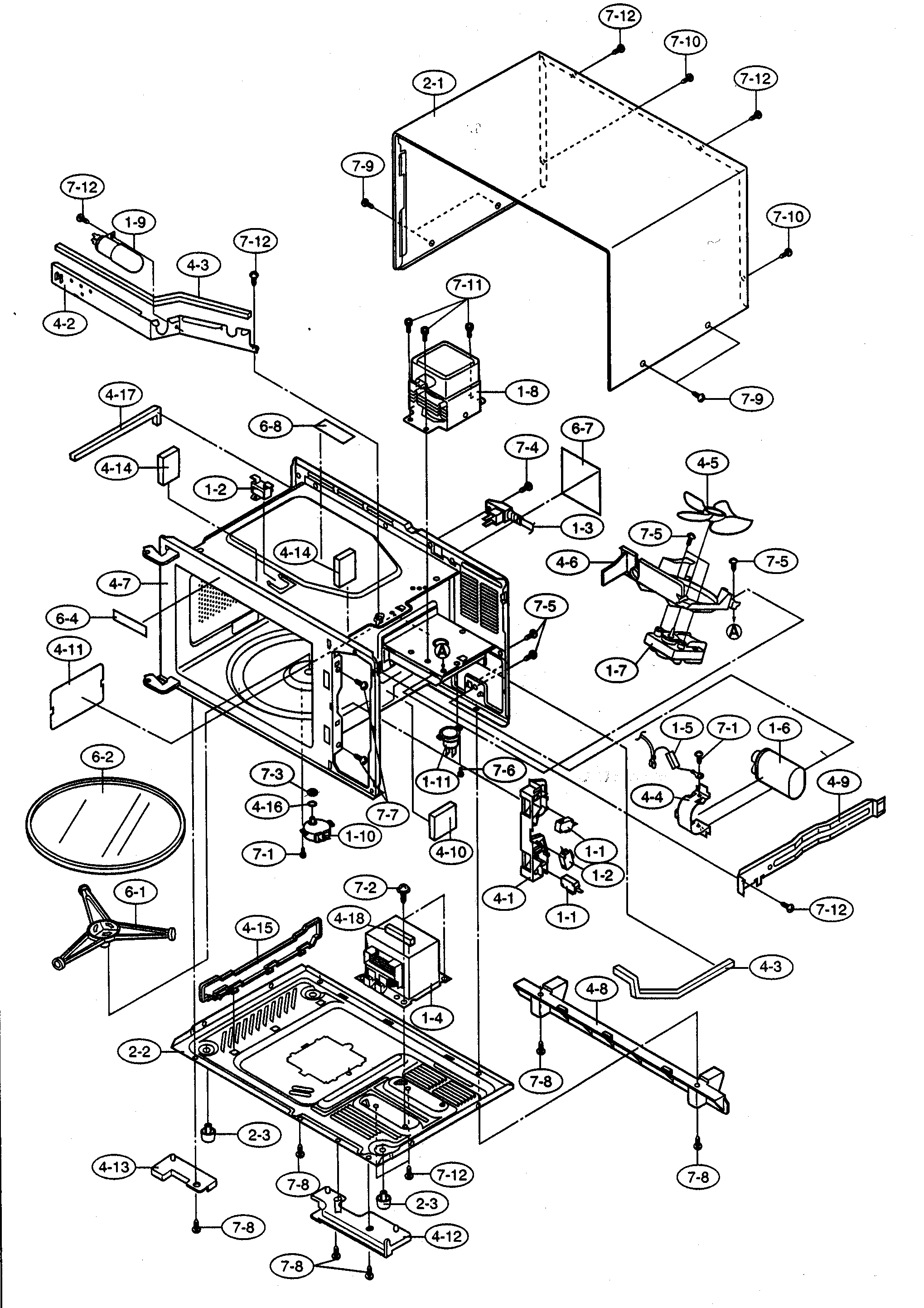 Sharp R-209FW oven/cabinet parts diagram