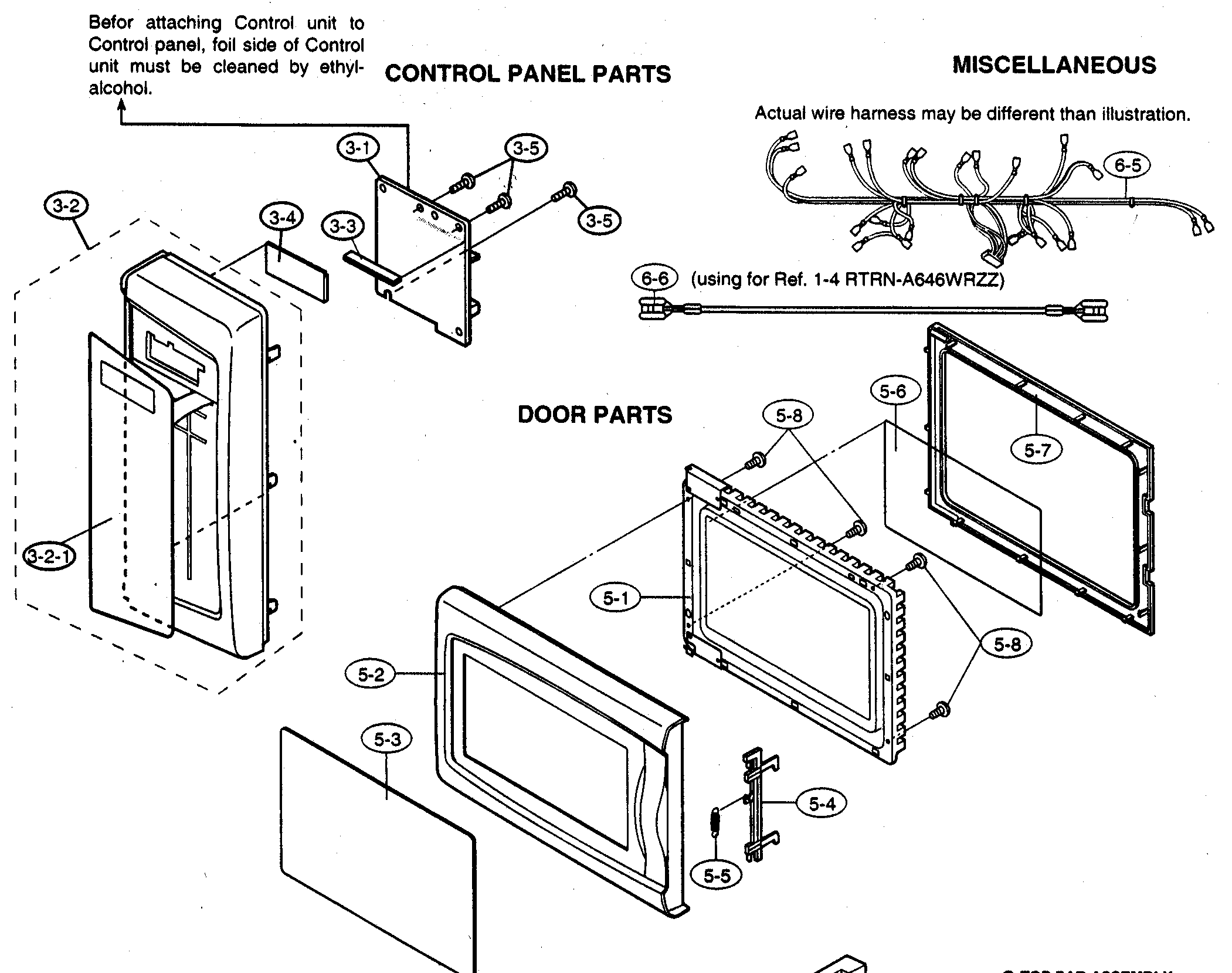 Sharp R-209FW control panel/door parts/miscellaneous diagram