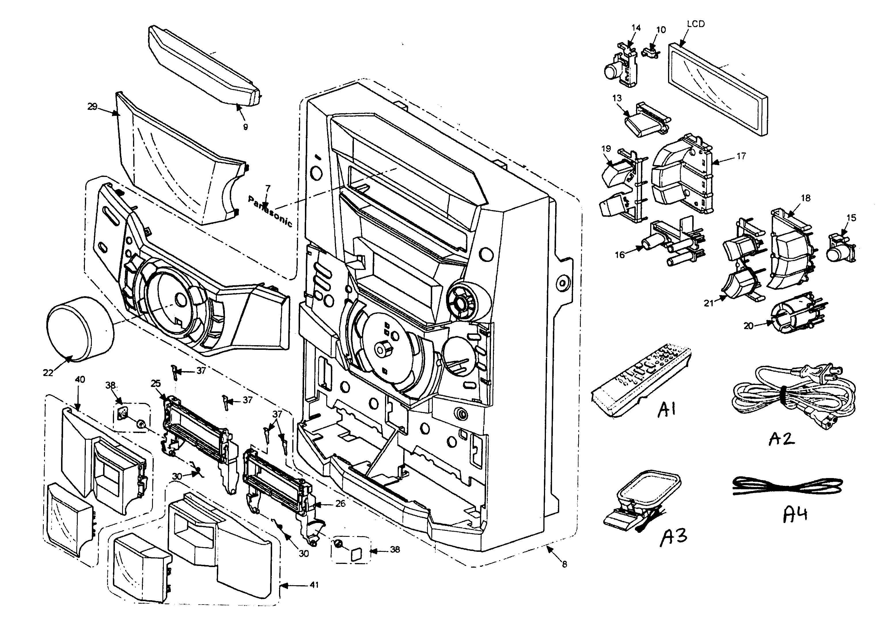 Panasonic SA-AK110P cabinet parts diagram