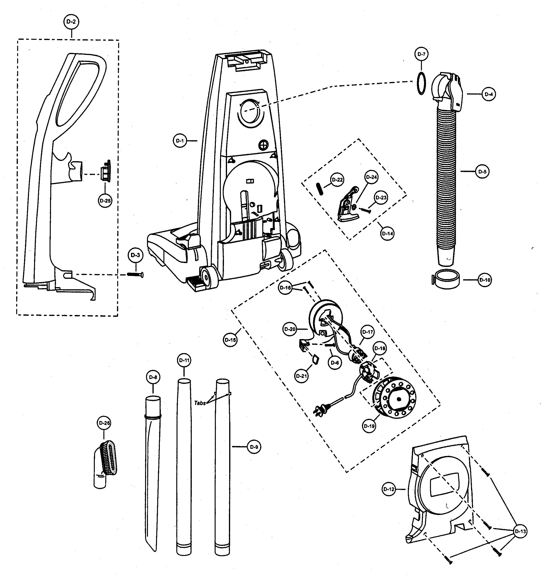 Panasonic MC-V731100 body/handle/rear dust compartment diagram