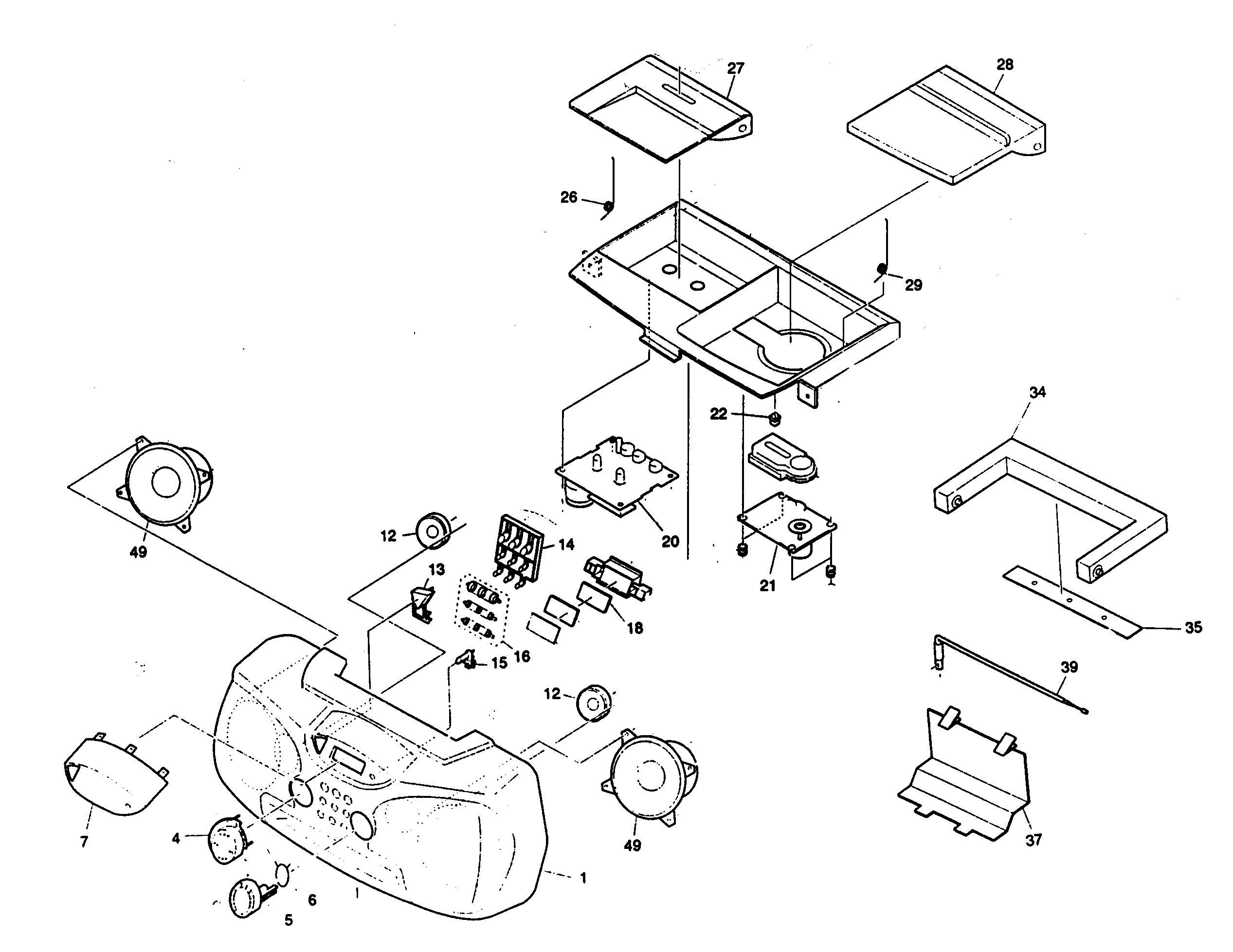 Aiwa CSD-FD89 cabinet parts diagram