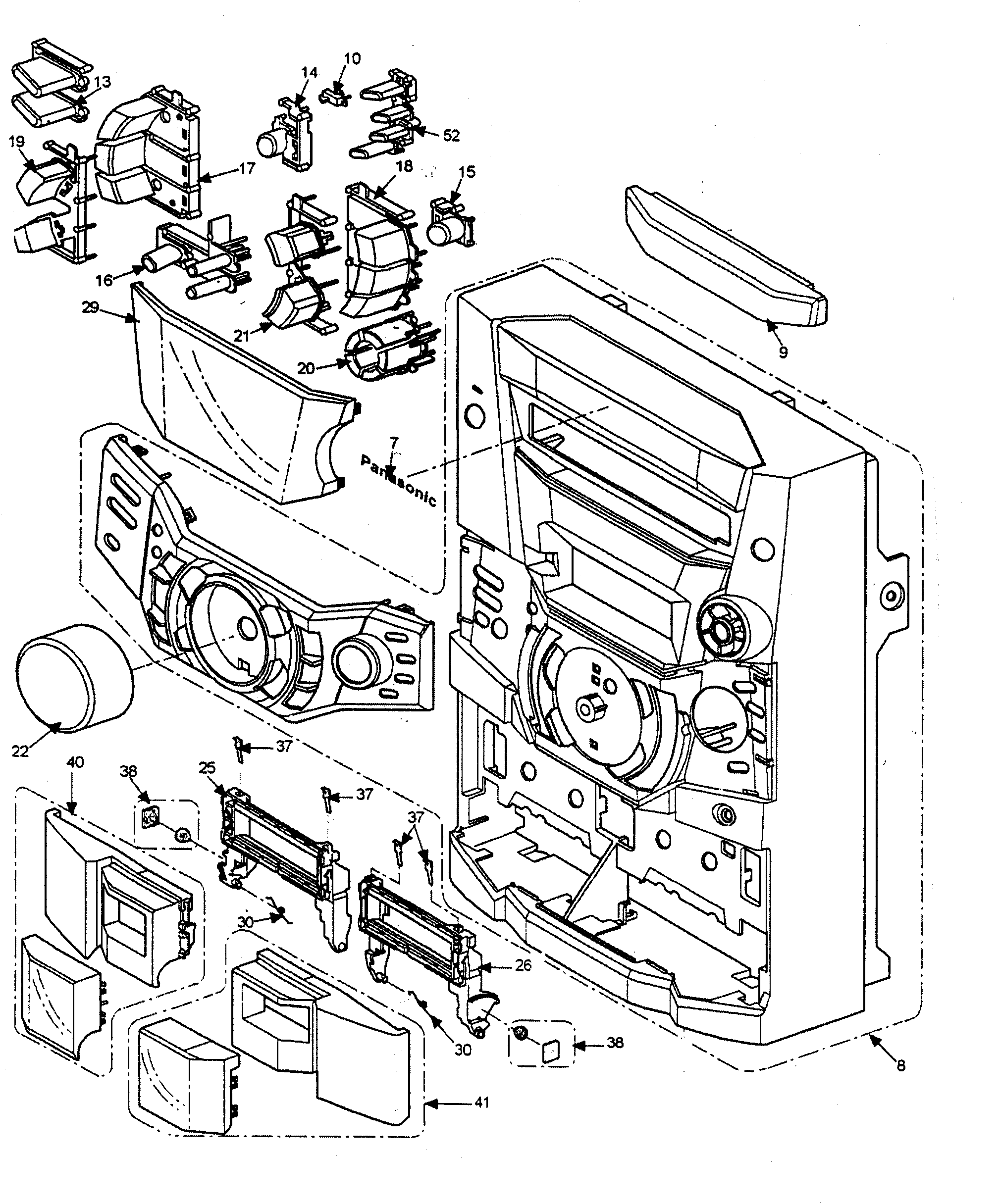 Panasonic SA-AK410P cabinet parts diagram