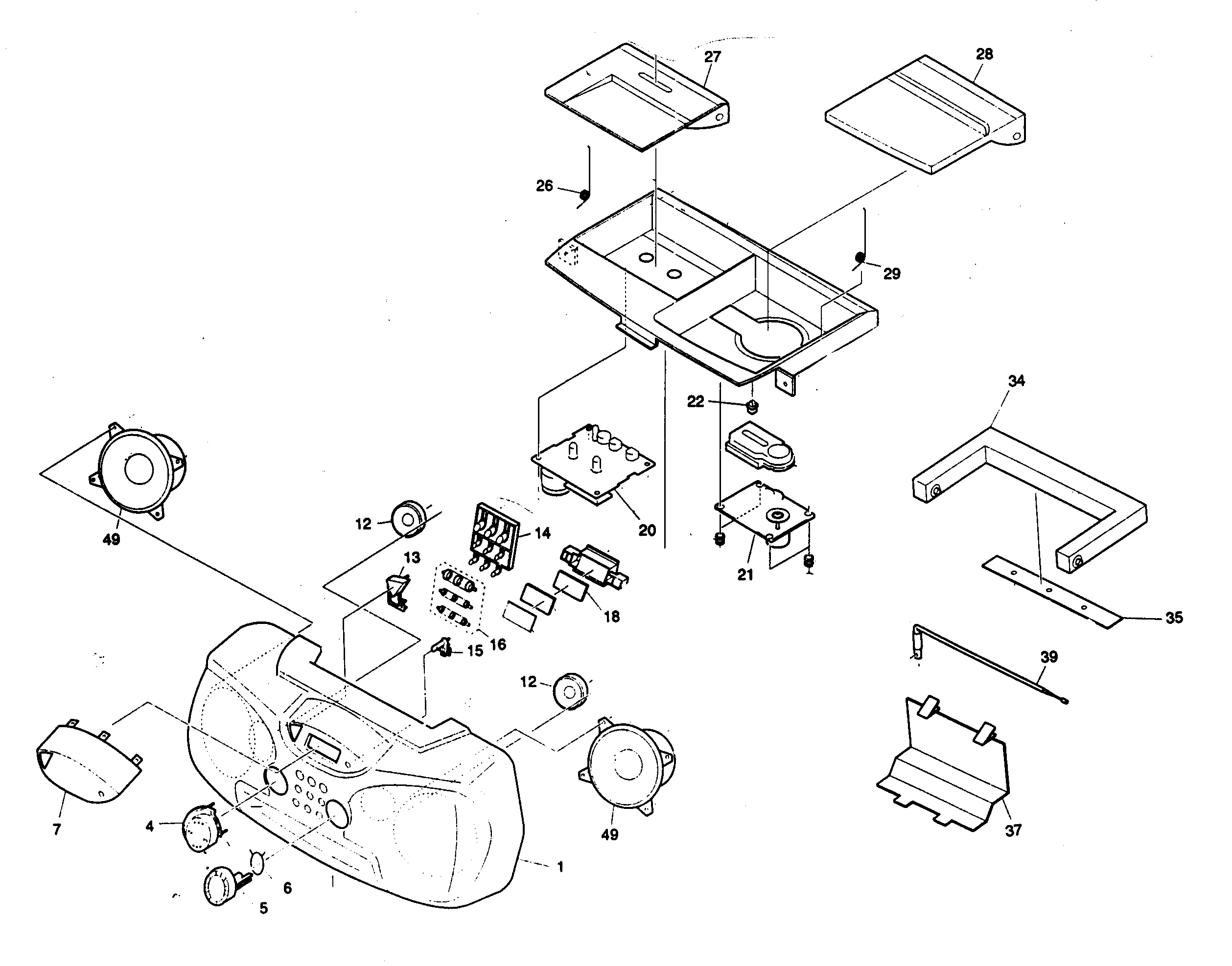 Aiwa CSD-FD79 cabinet parts diagram
