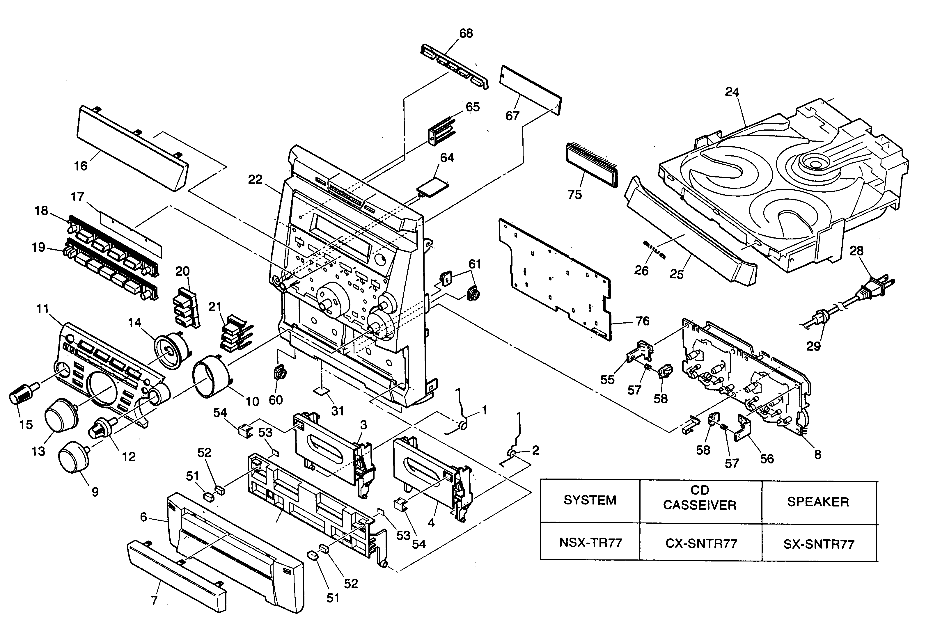 Aiwa CX-SNTR77 cabinet parts diagram