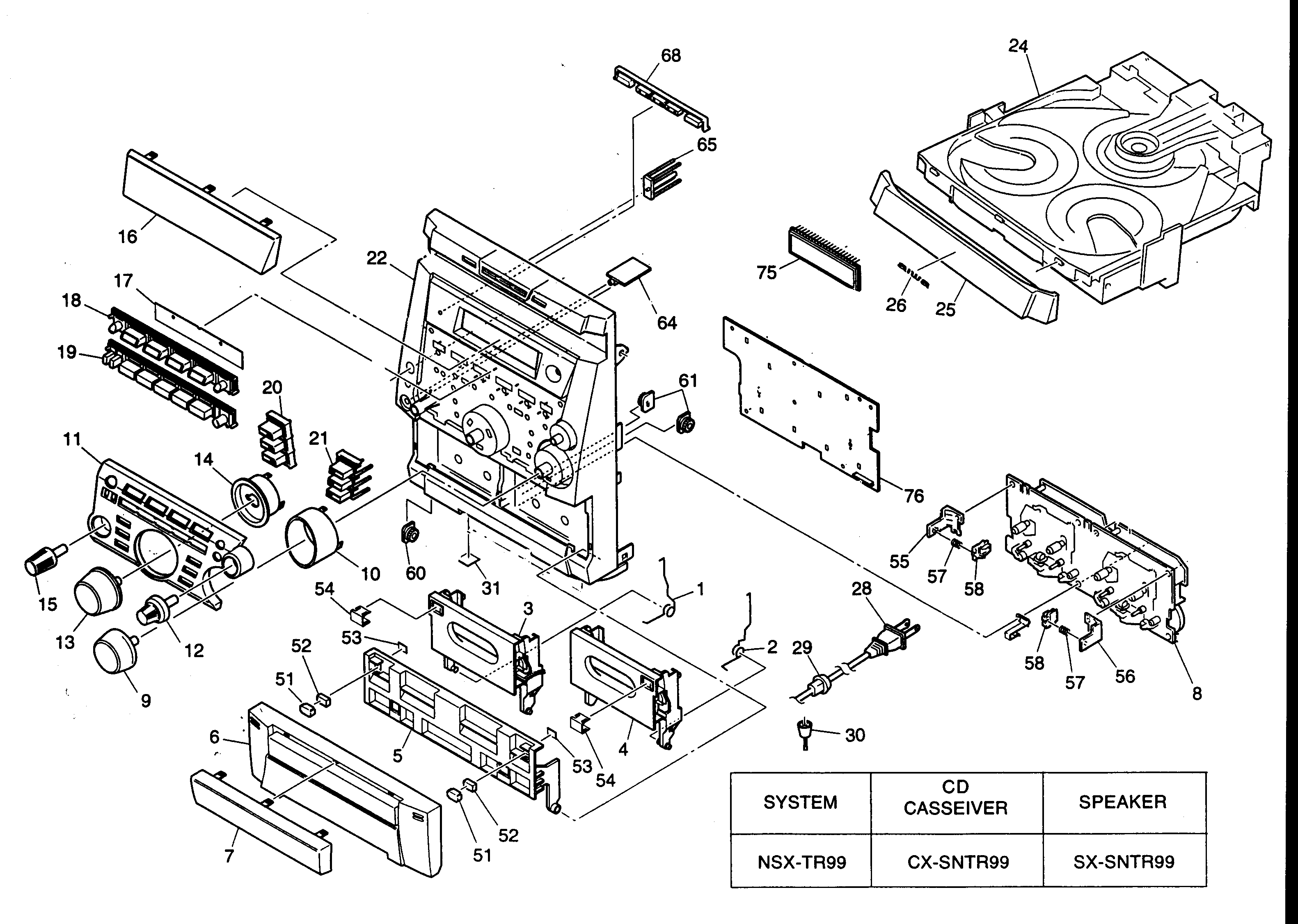 Aiwa NSX-TR99 cabinet parts diagram