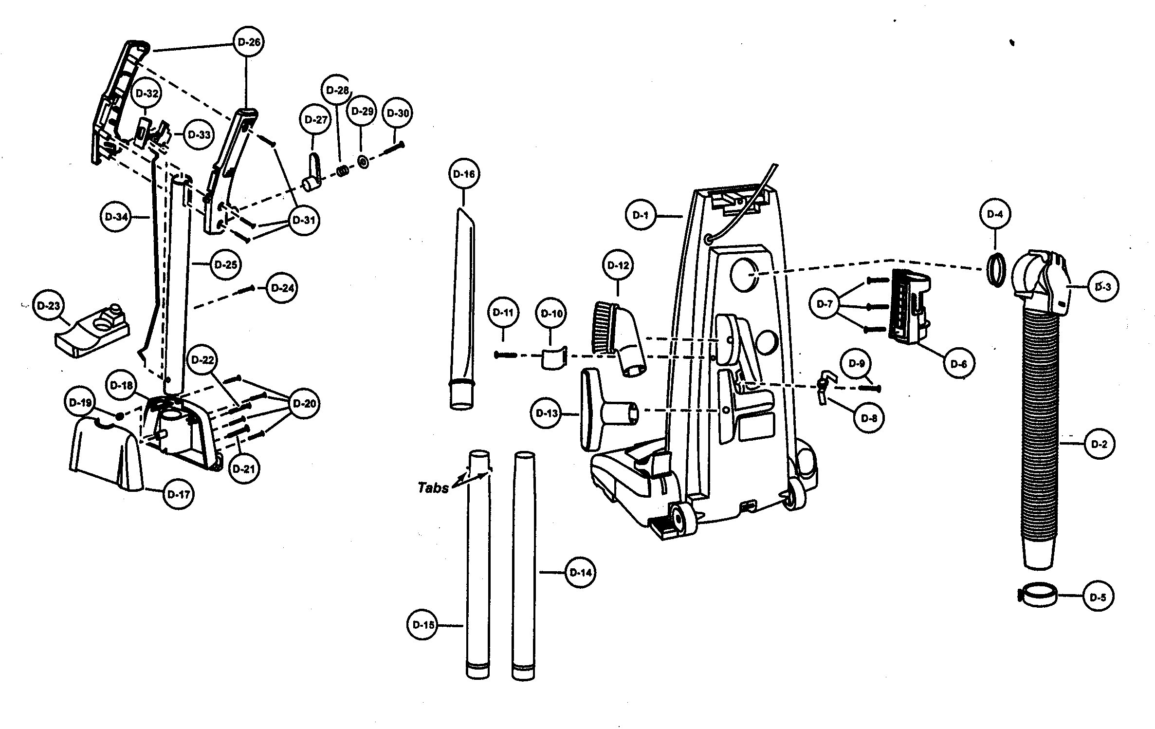 Panasonic MC-V7428 handle assy/rear dust/cord reel assy diagram