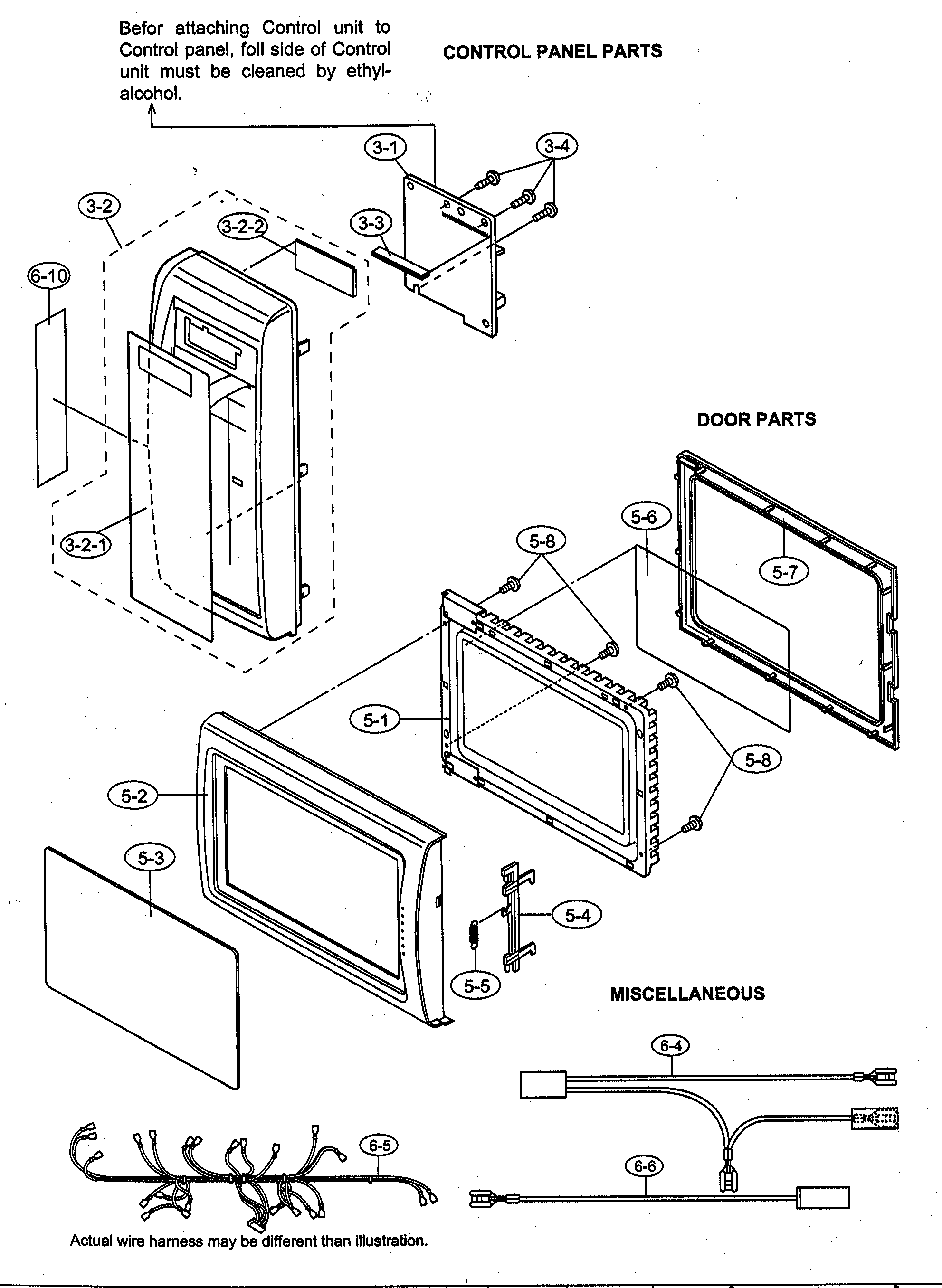Sharp R-204EWA control panel/door parts/miscellaneous diagram
