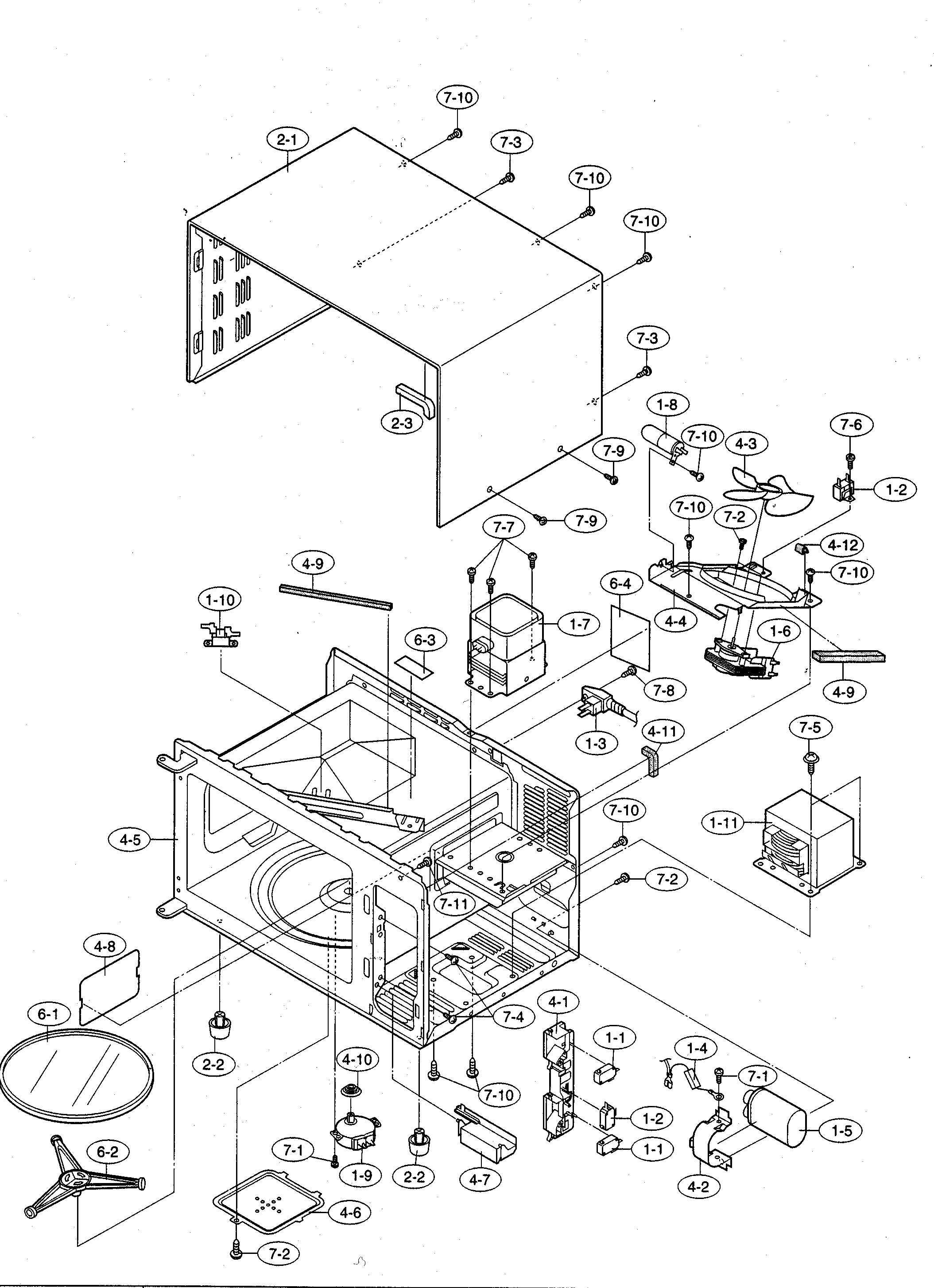 Sharp R-203HW oven cabinet parts diagram