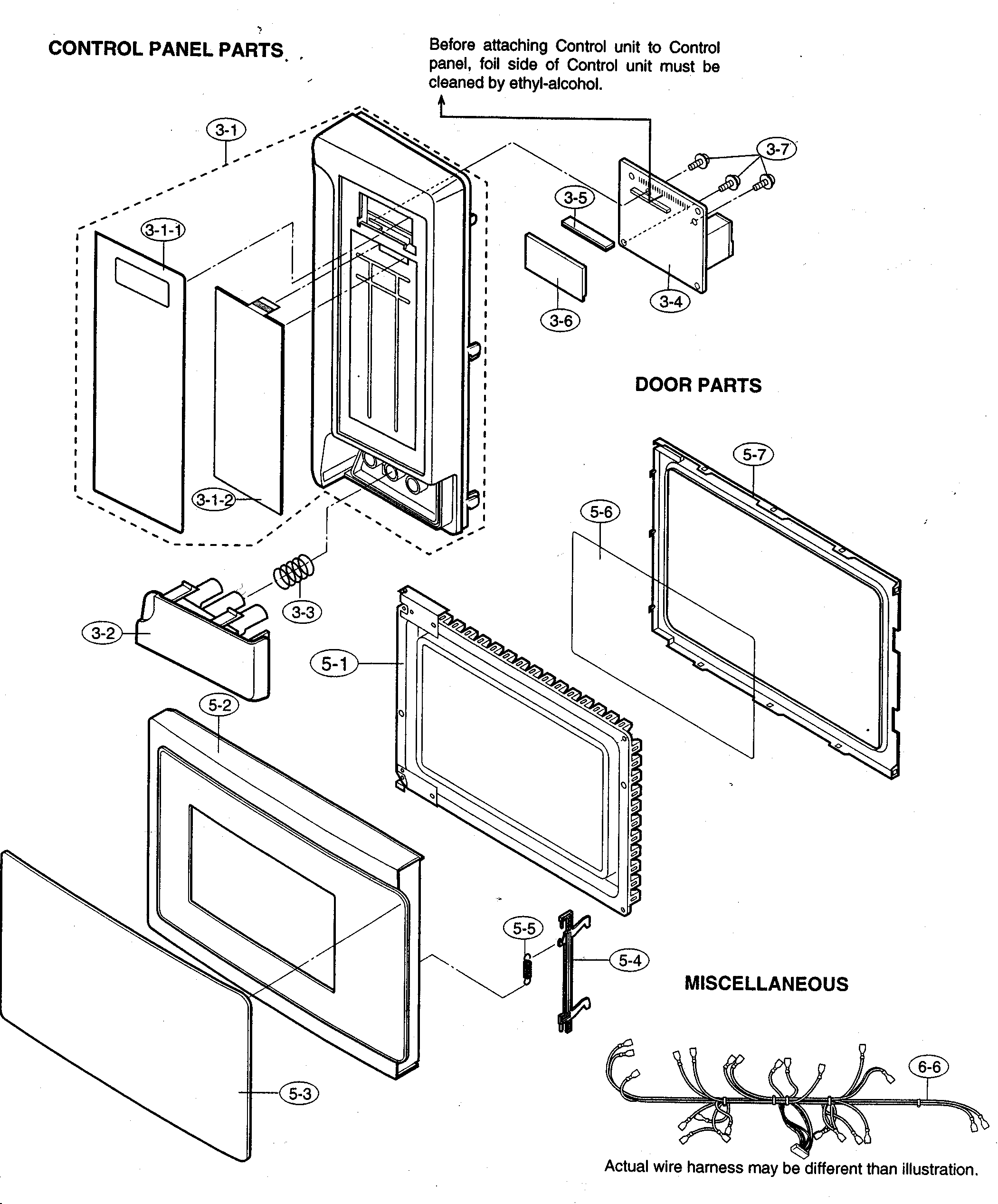 Sharp R-203HW control panel/door parts/miscellaneous diagram