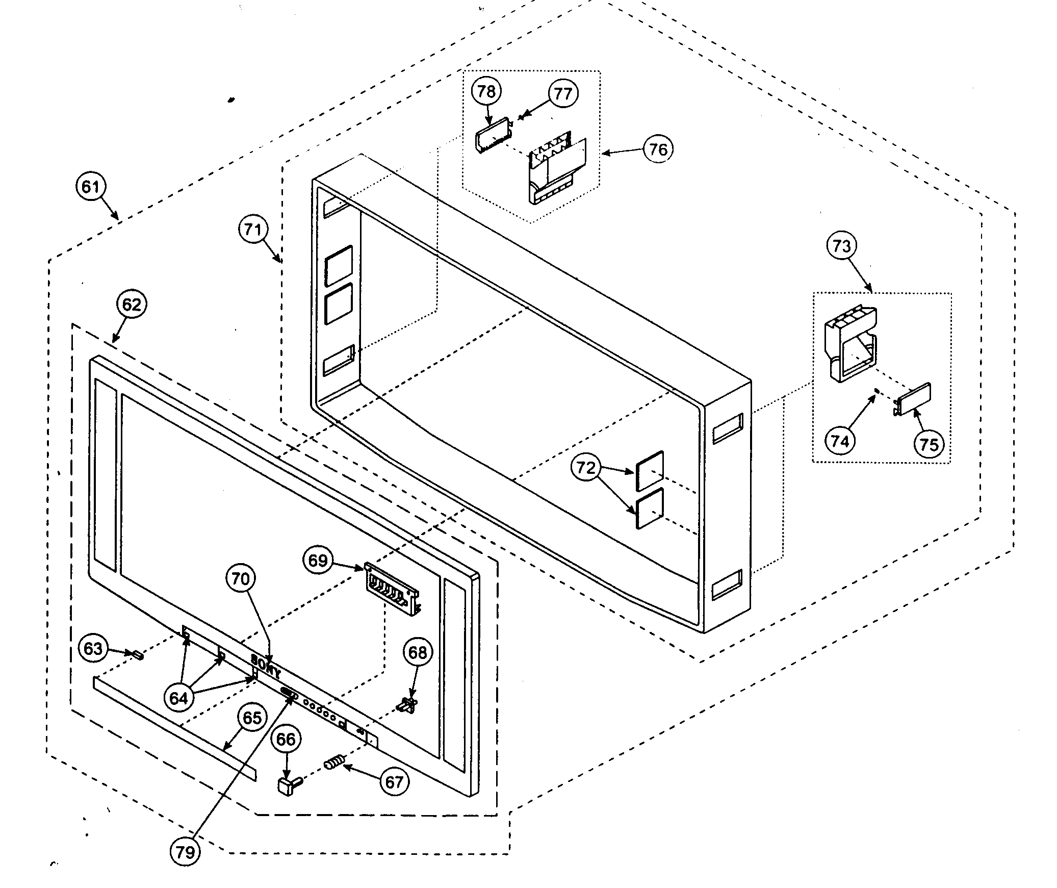 Sony KV-34HS510 front cabinet parts diagram