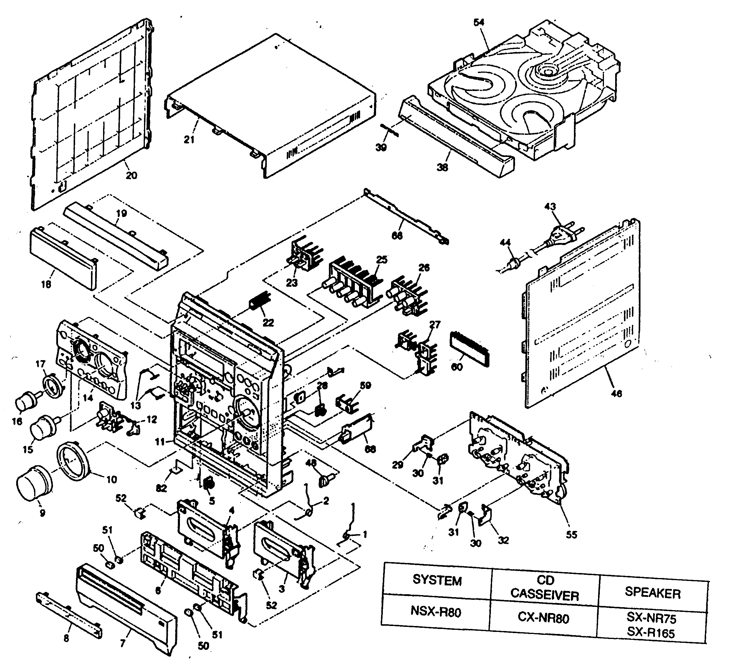 Aiwa NSX-R80 cabinet parts diagram