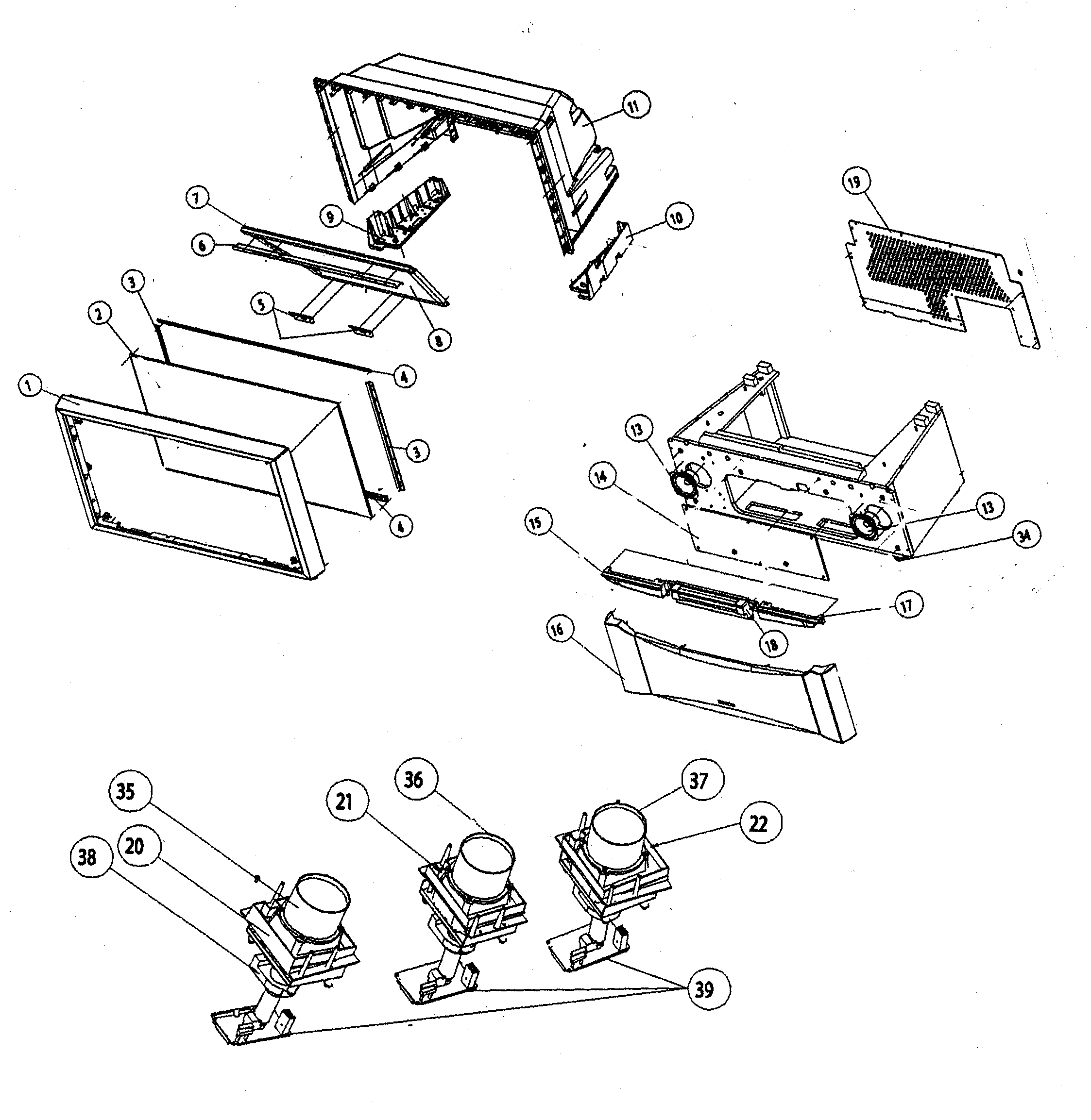 Hitachi 46F500 cabinet parts diagram