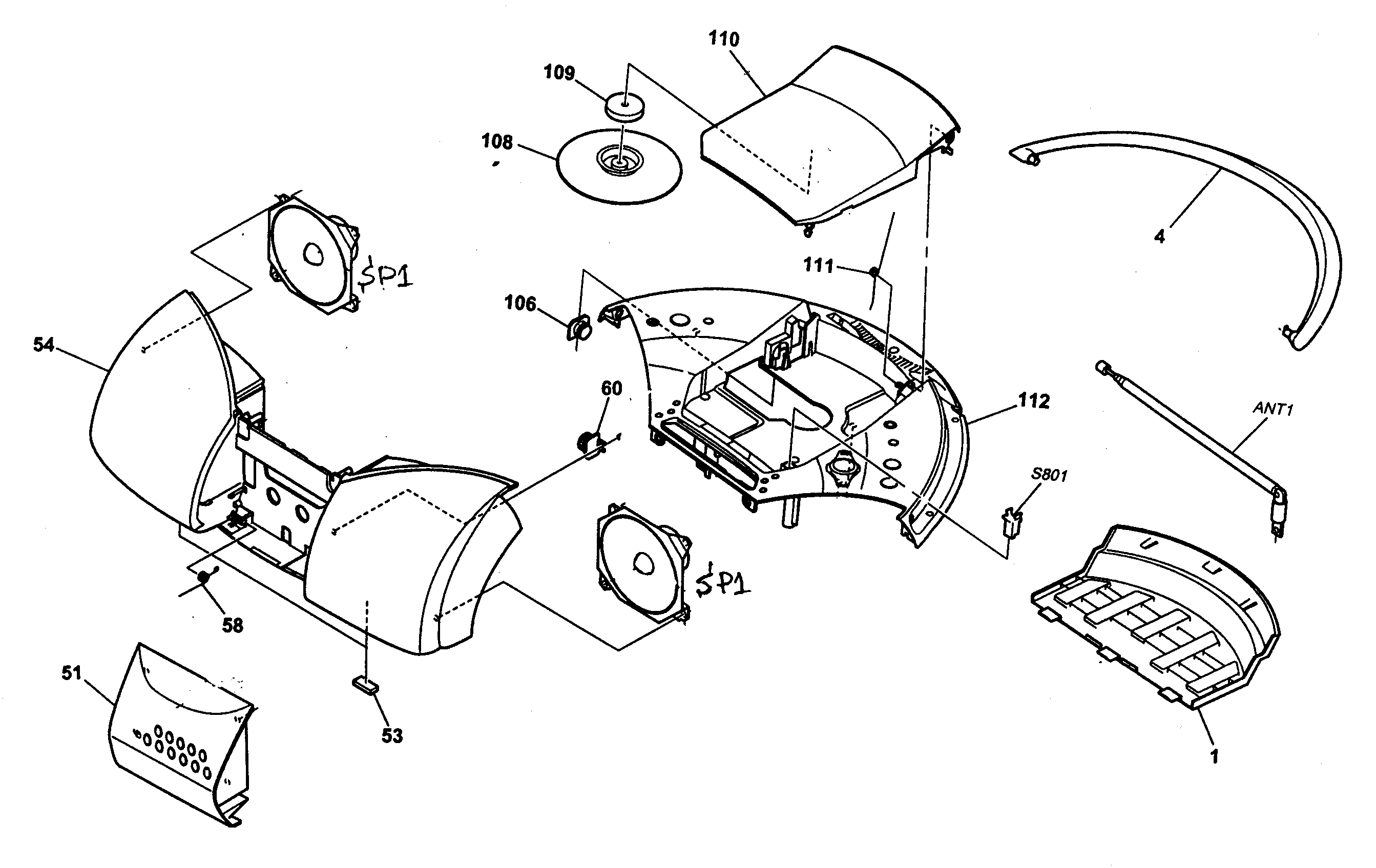 Sony CFD-S20CP cabinet parts diagram