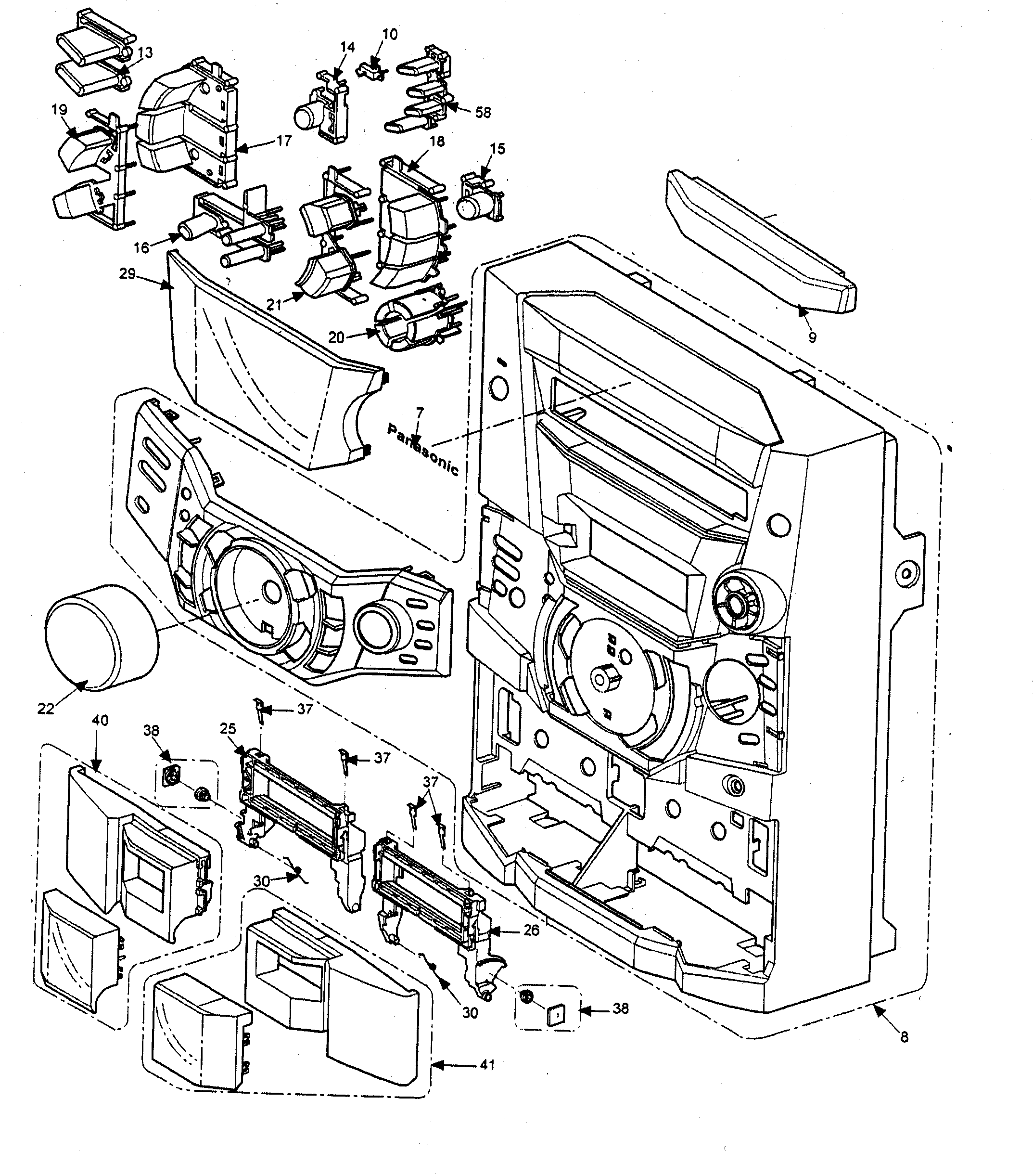 Panasonic SA-AK403P cabinet parts diagram