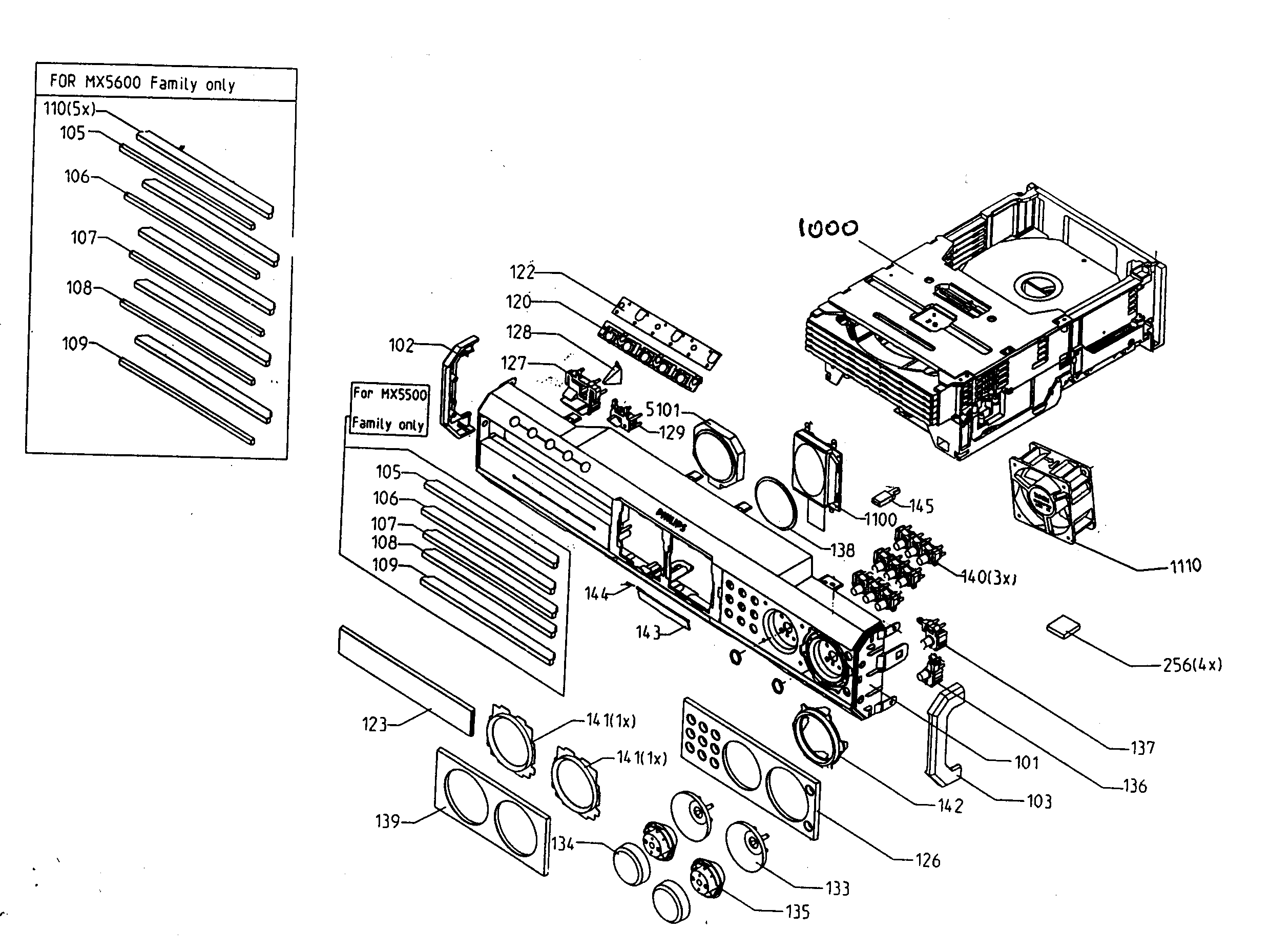 Magnavox MX5500D cabinet parts diagram
