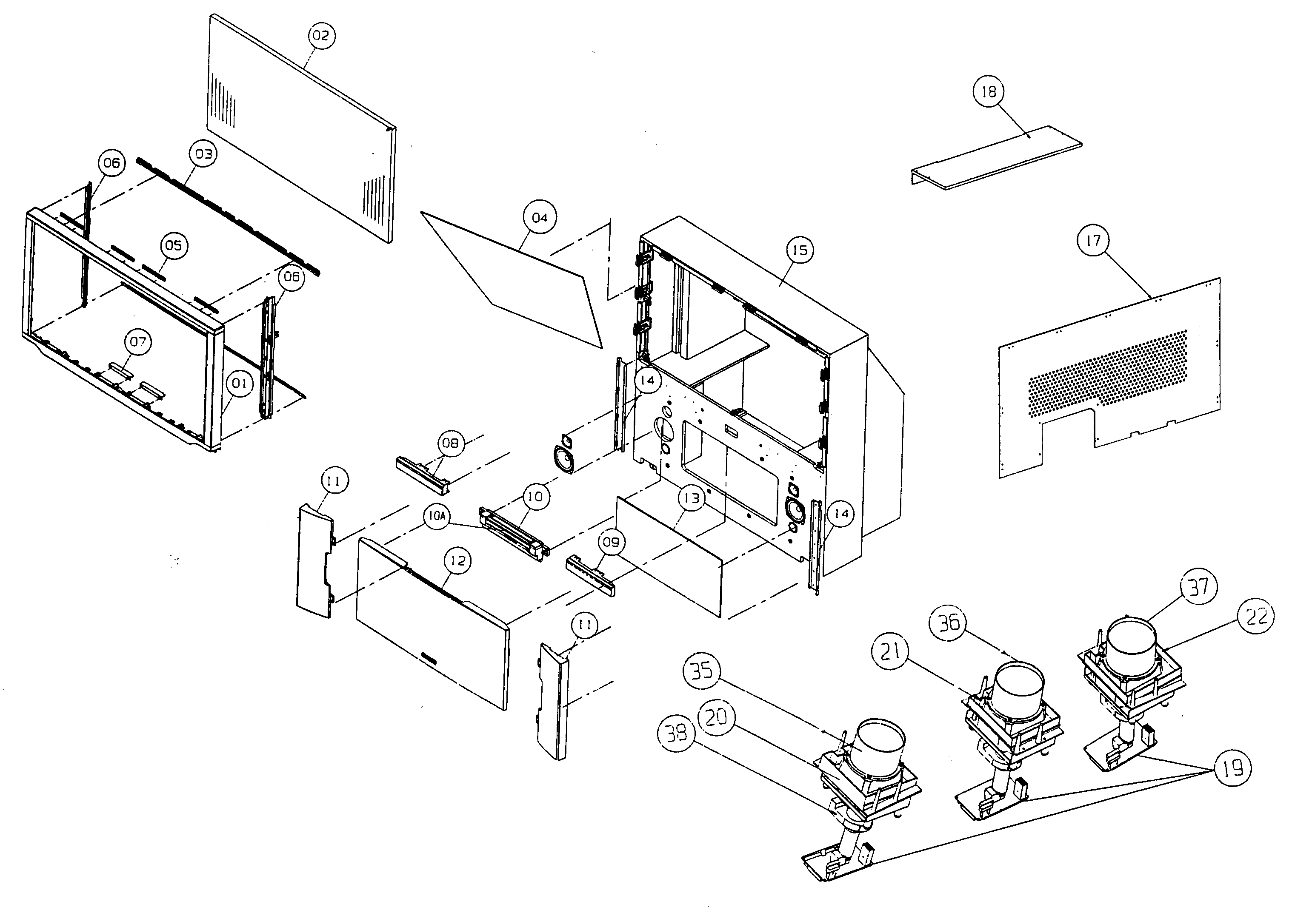 Hitachi 57X500 cabinet parts diagram