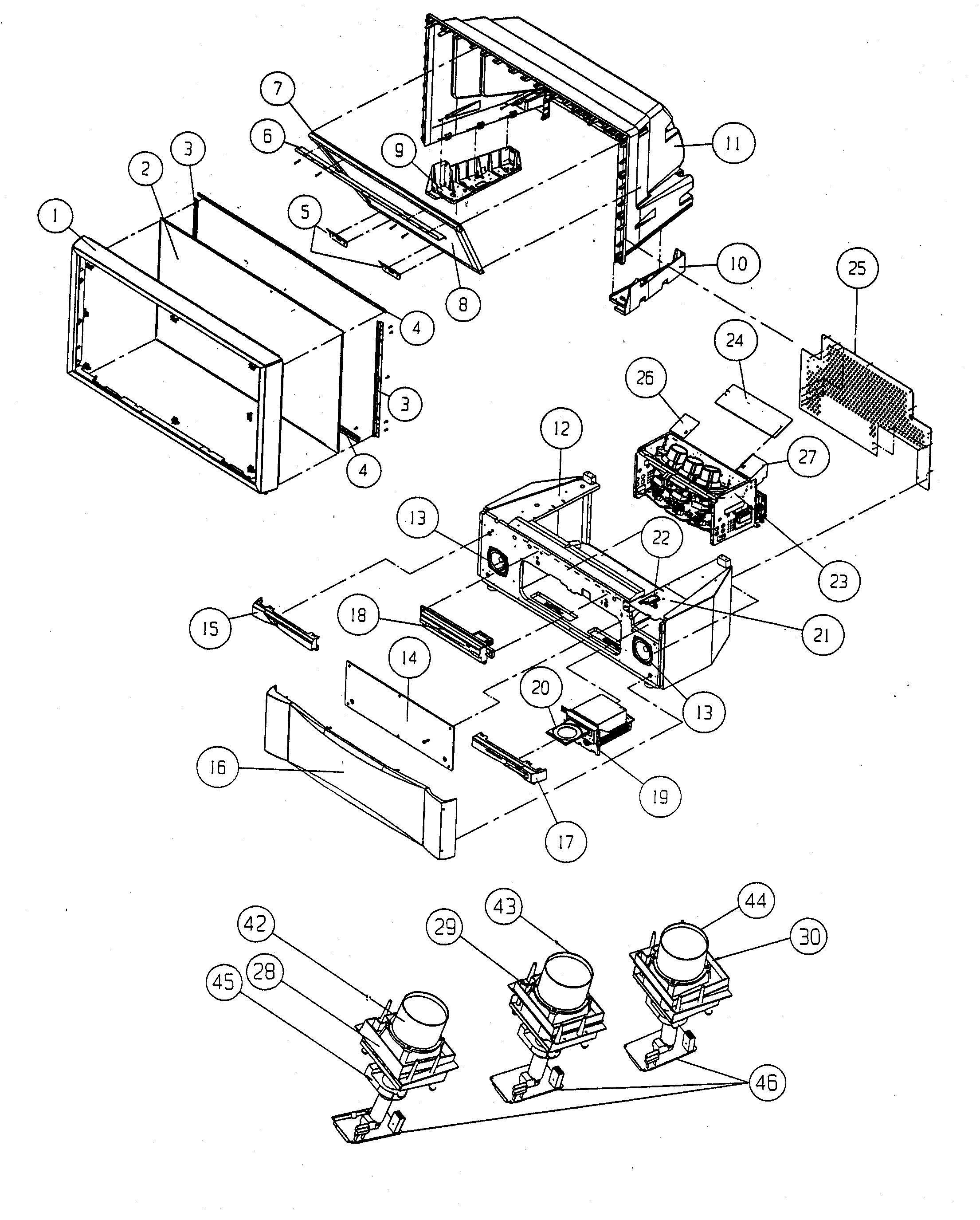 Hitachi 46W500 cabinet parts diagram