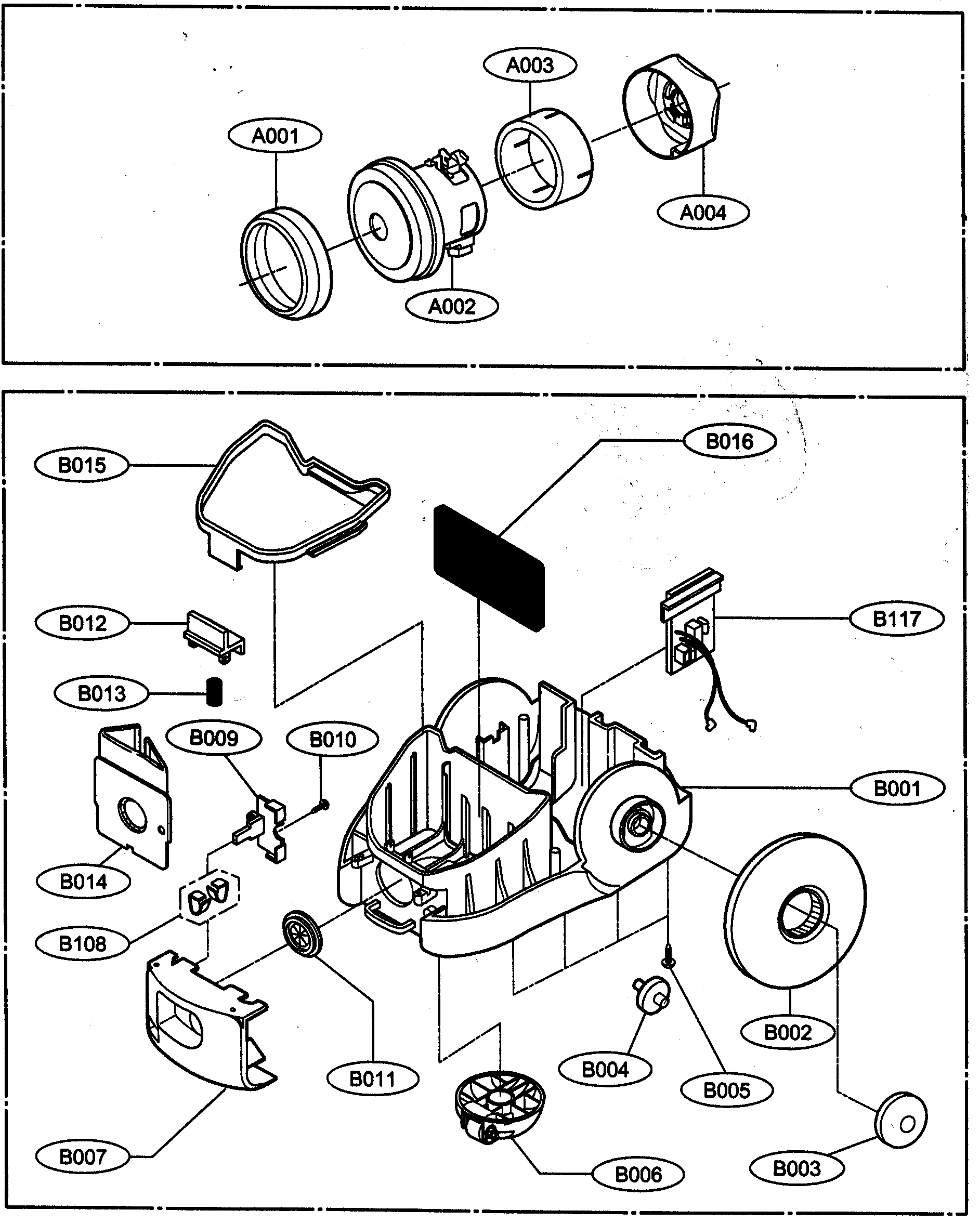 Kenmore 72123150000 motor assy/body base diagram